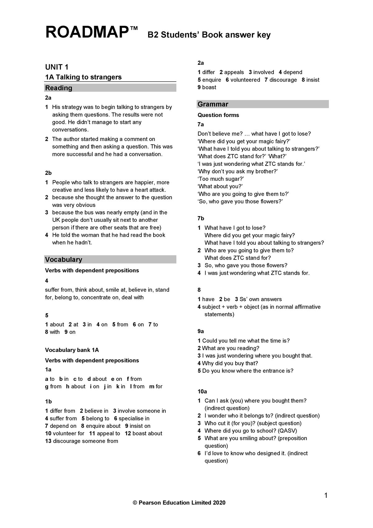 Roadmap B2 (Student´s Book Keys) - ROADMAP B2 Students’ Book Answer Key ...