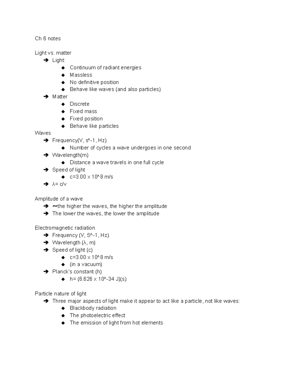Chem 200 ch 6 notes Google Docs Ch 6 notes Light vs. matter Light