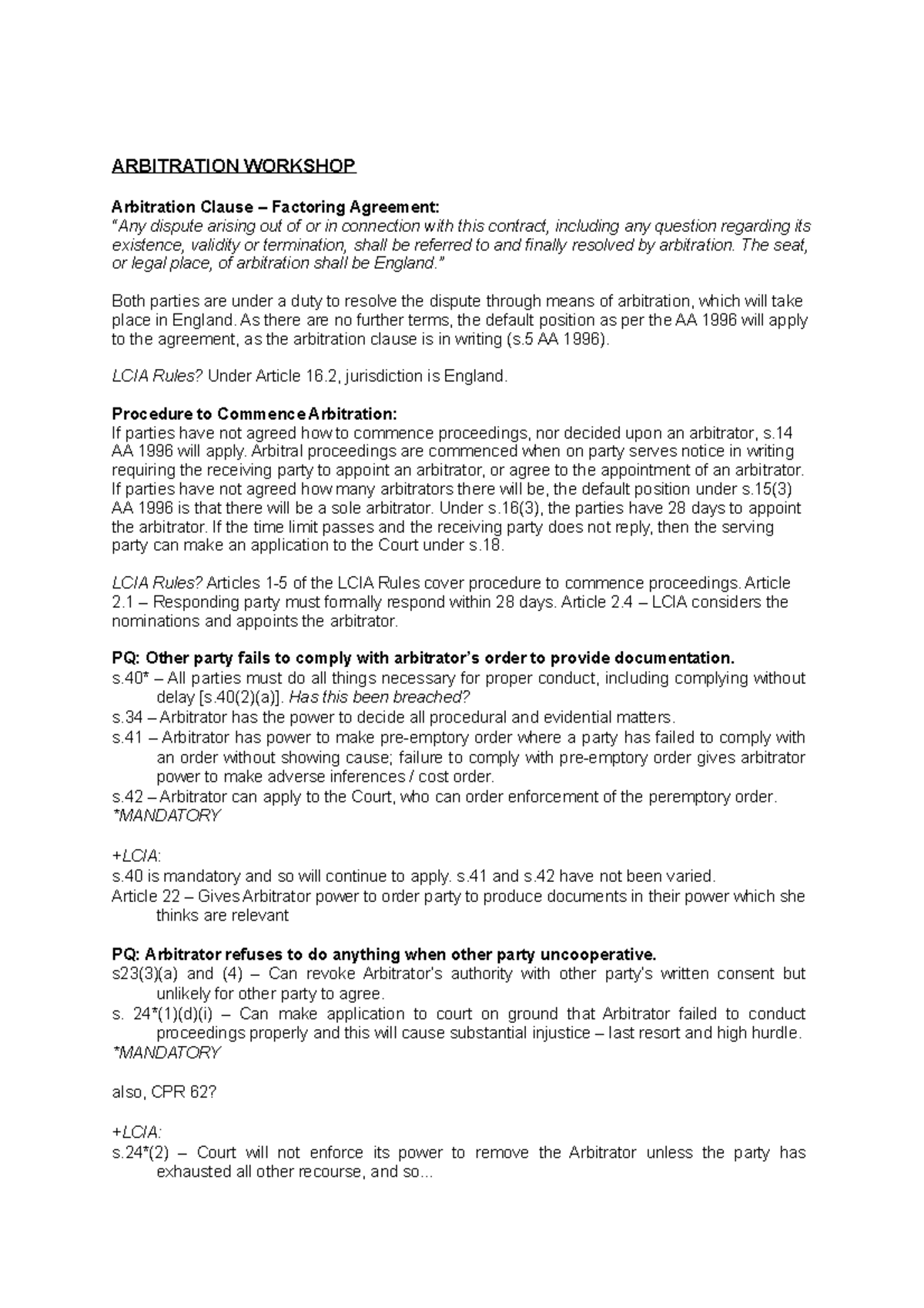 Arbitration CDR WS5 - ARBITRATION WORKSHOP Arbitration Clause ...