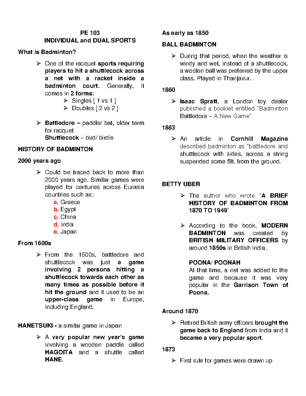 ALL ABOUT BADMINTON - PE 103 INDIVIDUAL and DUAL SPORTS What is ...