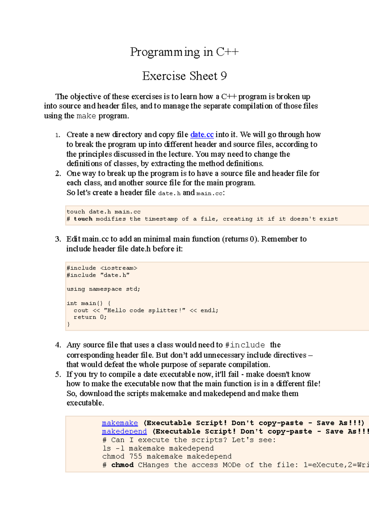 2016-2017 Lab Exercise Sheet 9 - Programming in C++ Exercise Sheet 9 ...