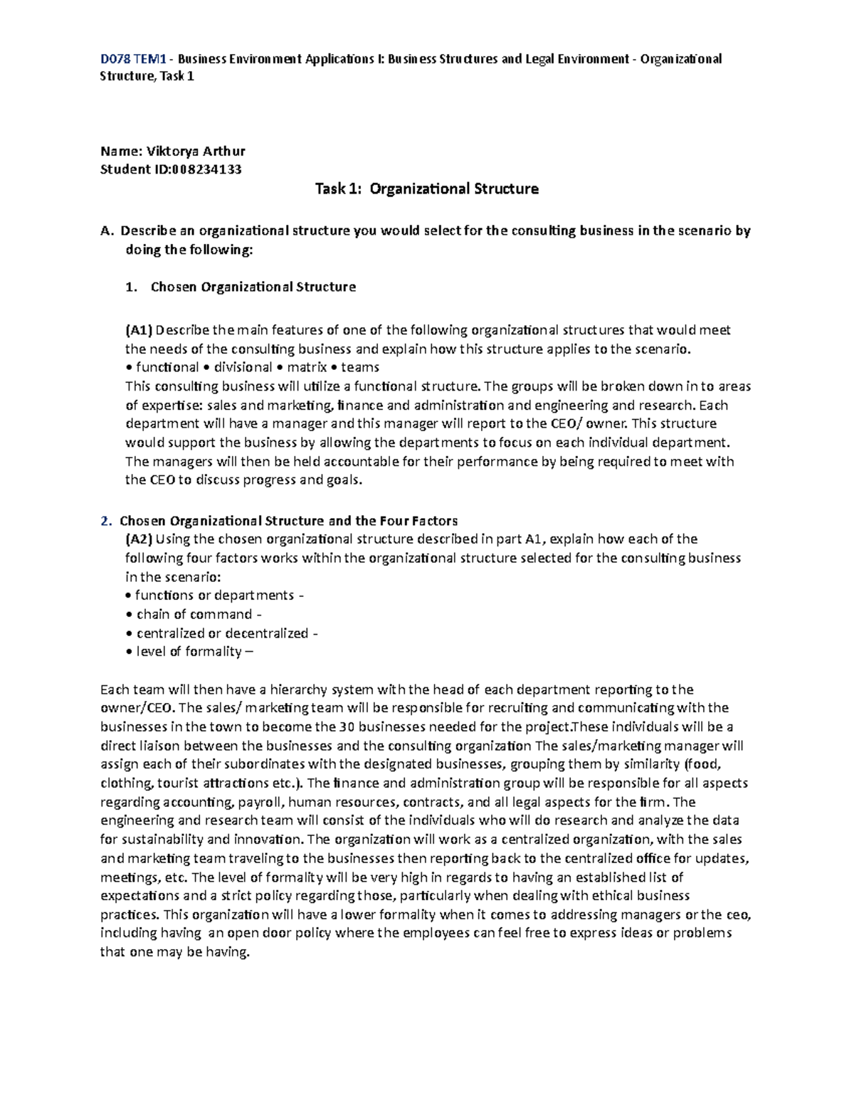 D078 Task 1 Template D078 TEM1 Business Environment