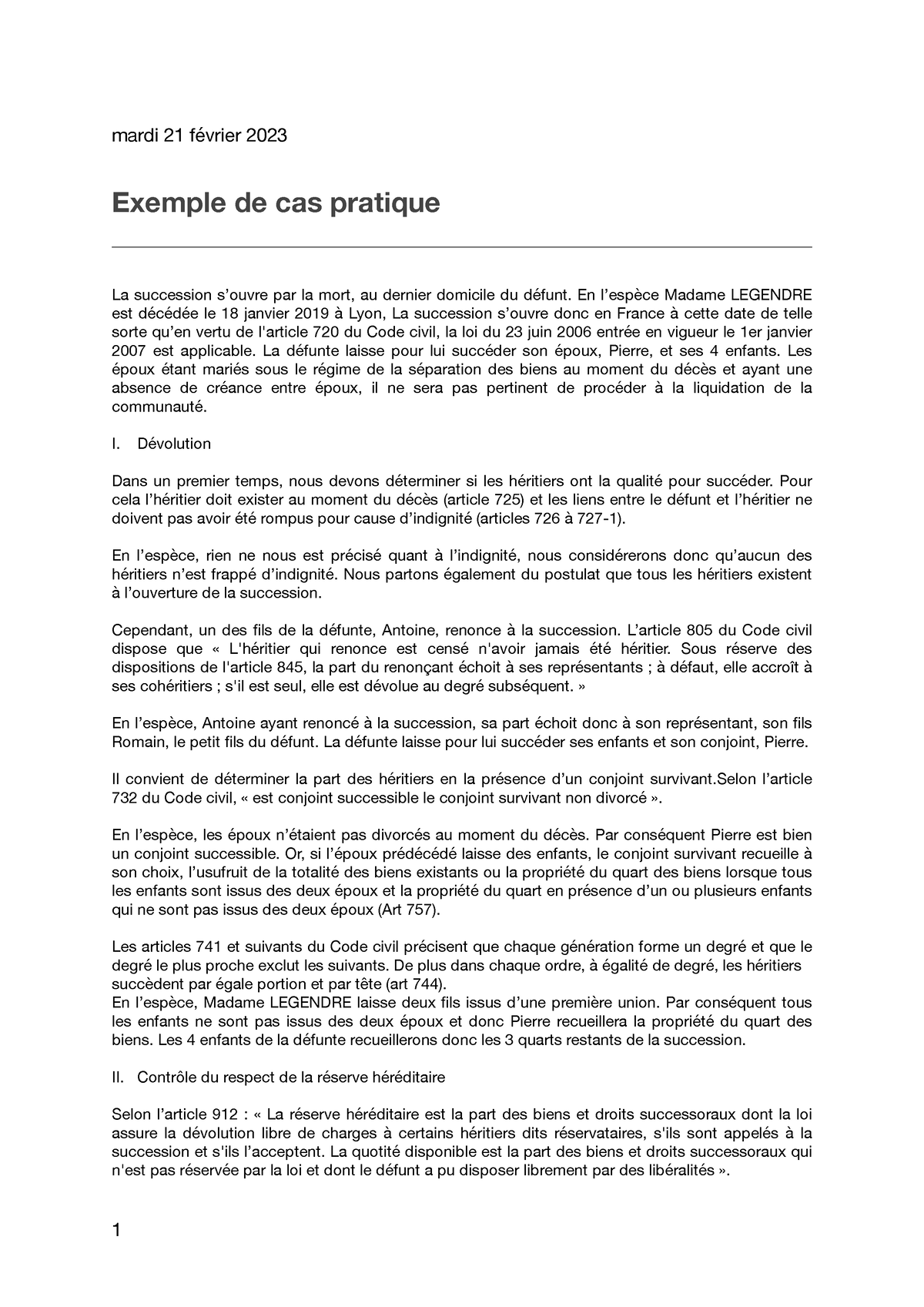 Cas pratique succession mardi février Exemple de cas pratique La succession souvre