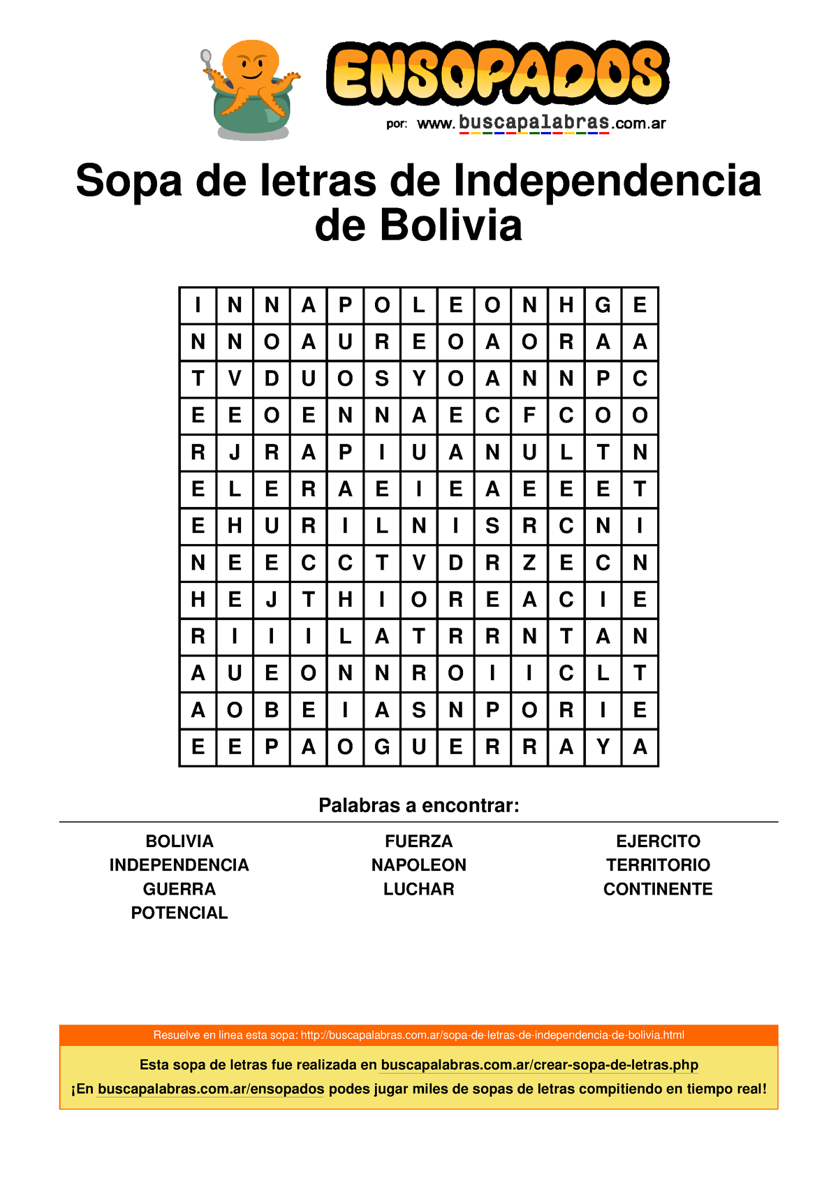 Sopa De Letras De Independencia De Bolivia Sopa De Letras De Independencia De Bolivia I N N A 6679