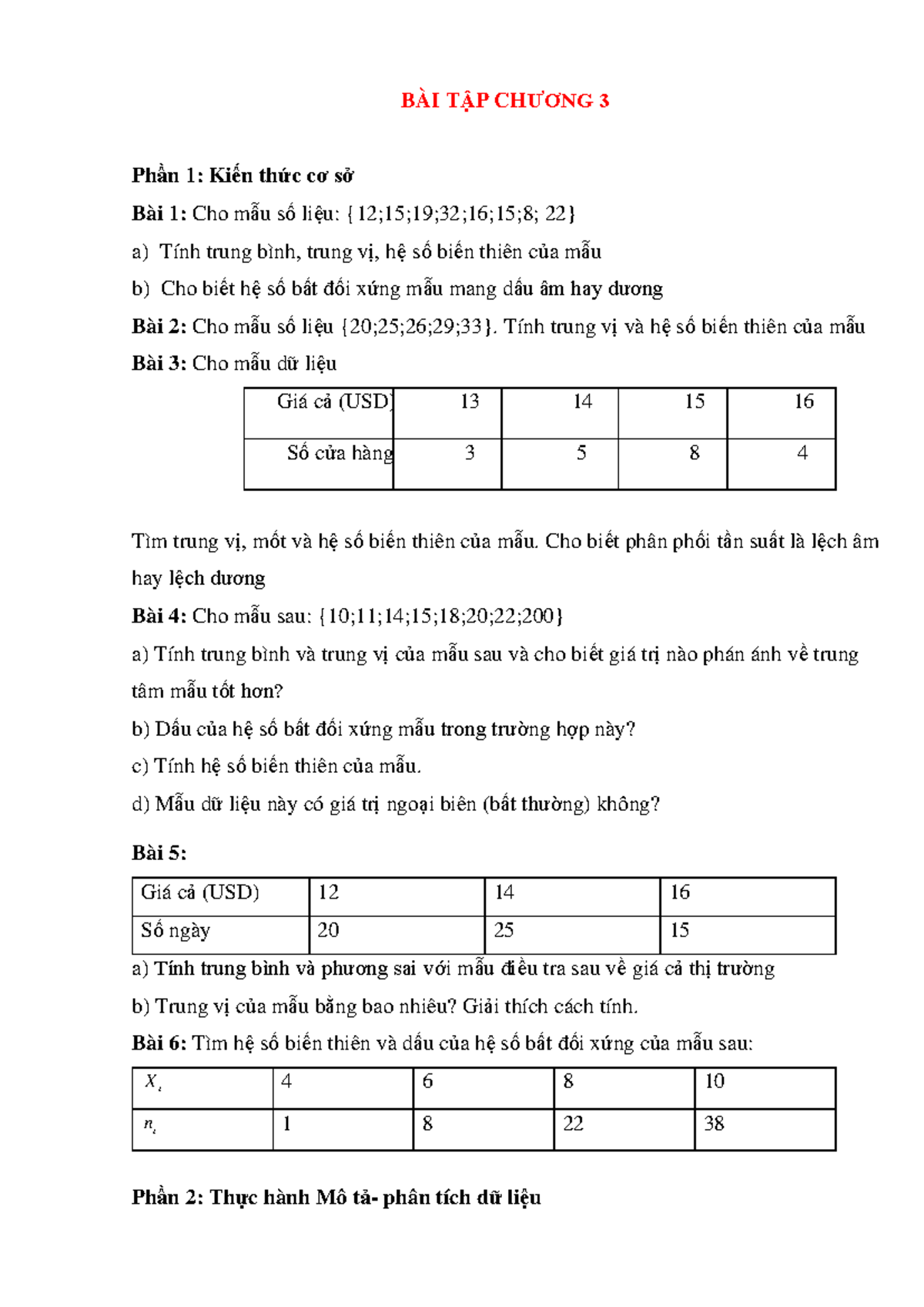 Baitapchuong 3-NEW - Bài tập - BÀI TẬP CHƯƠNG 3 Phần 1: Kiến thức cơ sở ...