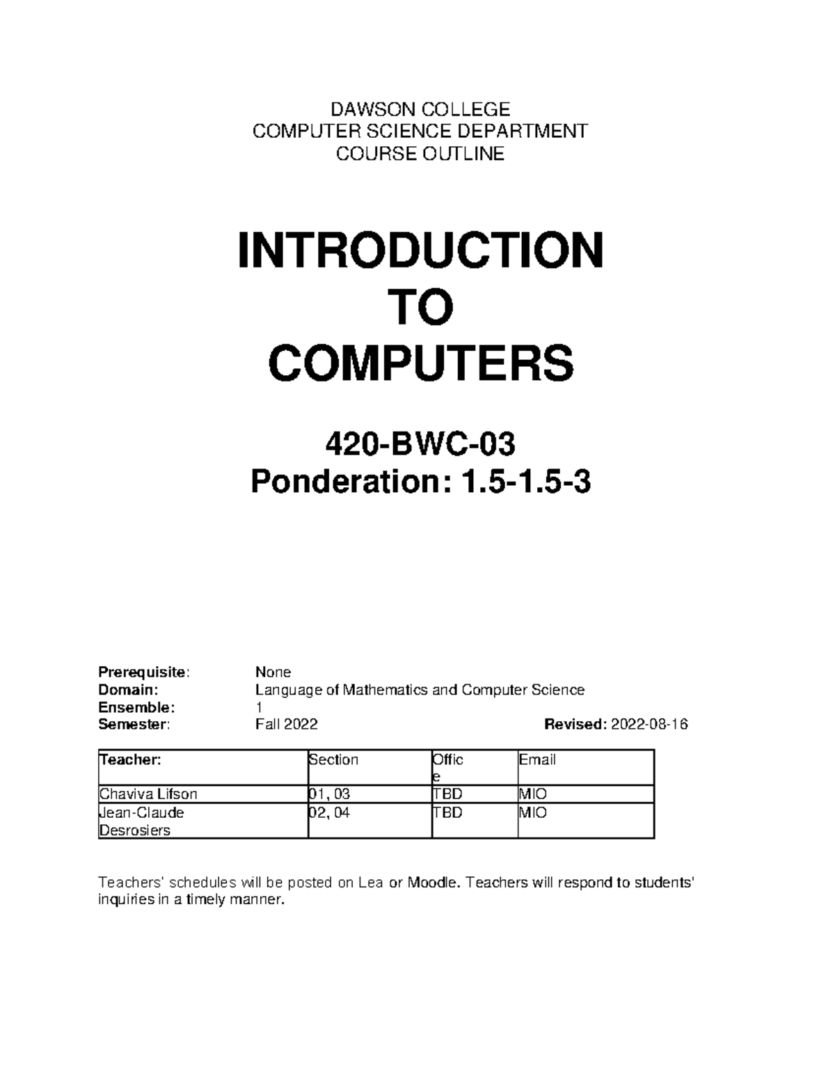 Computers - Course Outline - DAWSON COLLEGE COMPUTER SCIENCE DEPARTMENT ...