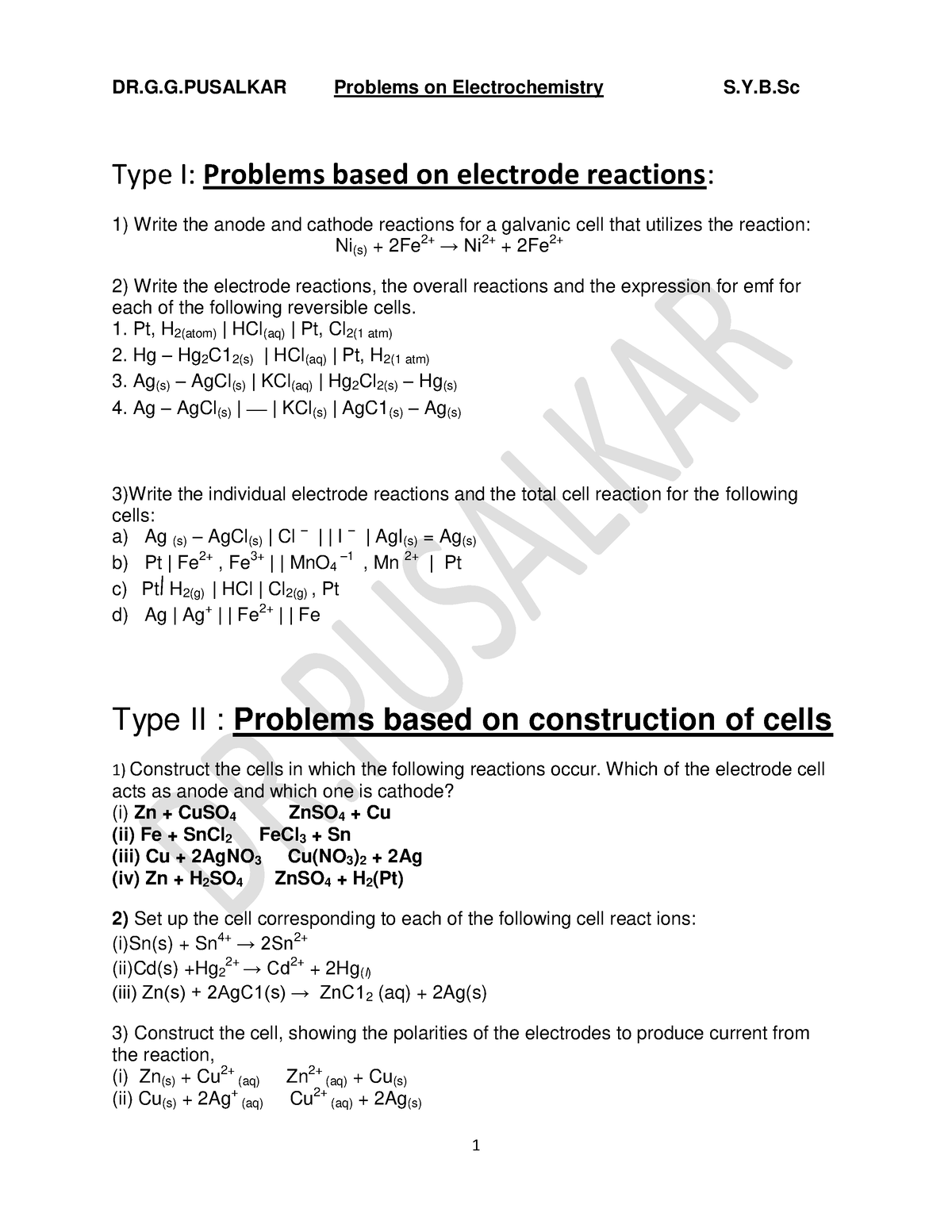 Electrochemistry Sybsc 2014 Feb - DR.G.G Problems On Electrochemistry S ...