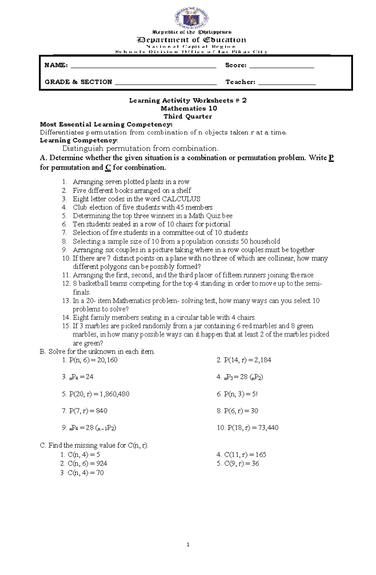 G10-Q3-WS-LAW 2 - math - NAME ...