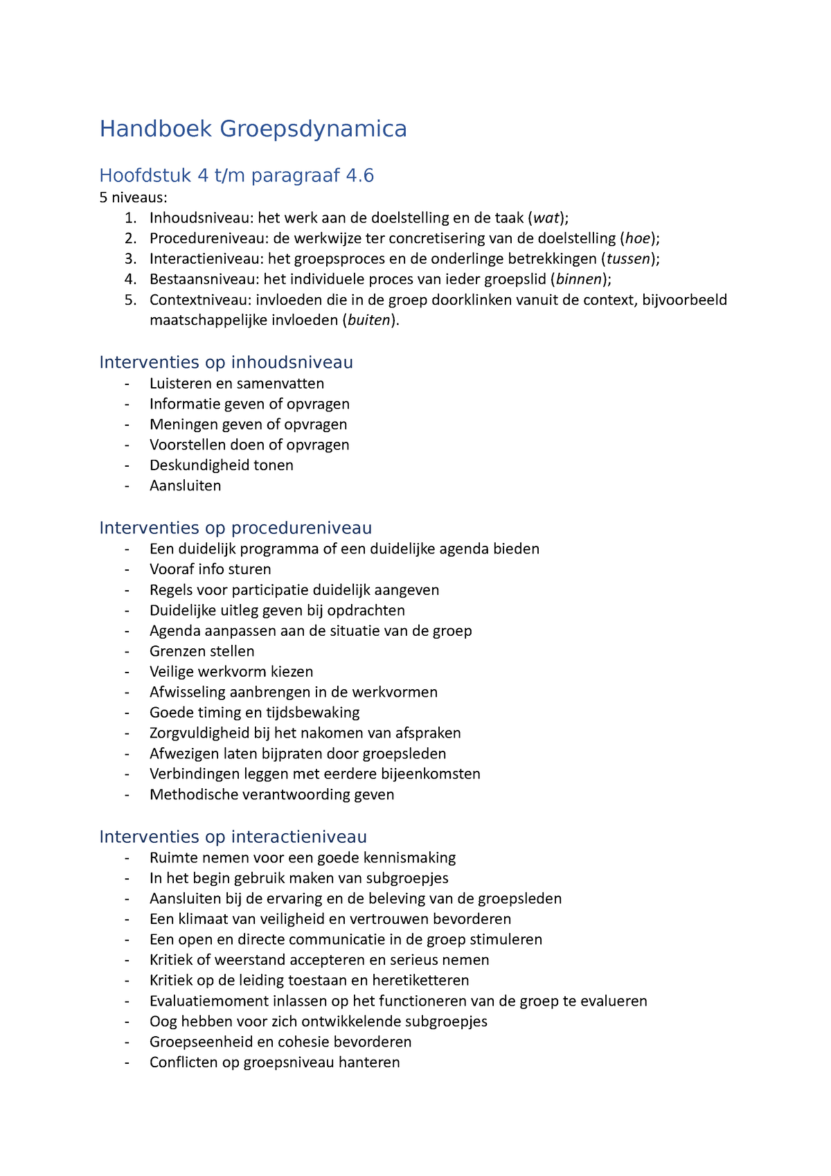 Samenvatting Handboek Groepsynamica Hoofdstuk 4 Tm Paragraaf 46 En Hoofdstuk 55 Tm 515 