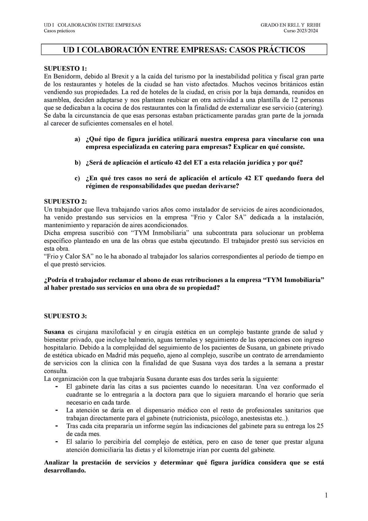 Ud I Casos PrÁ Cticos 2023 2024 Enunciados Ud I ColaboraciÓn Entre Empresas Grado En Rrll Y 5417