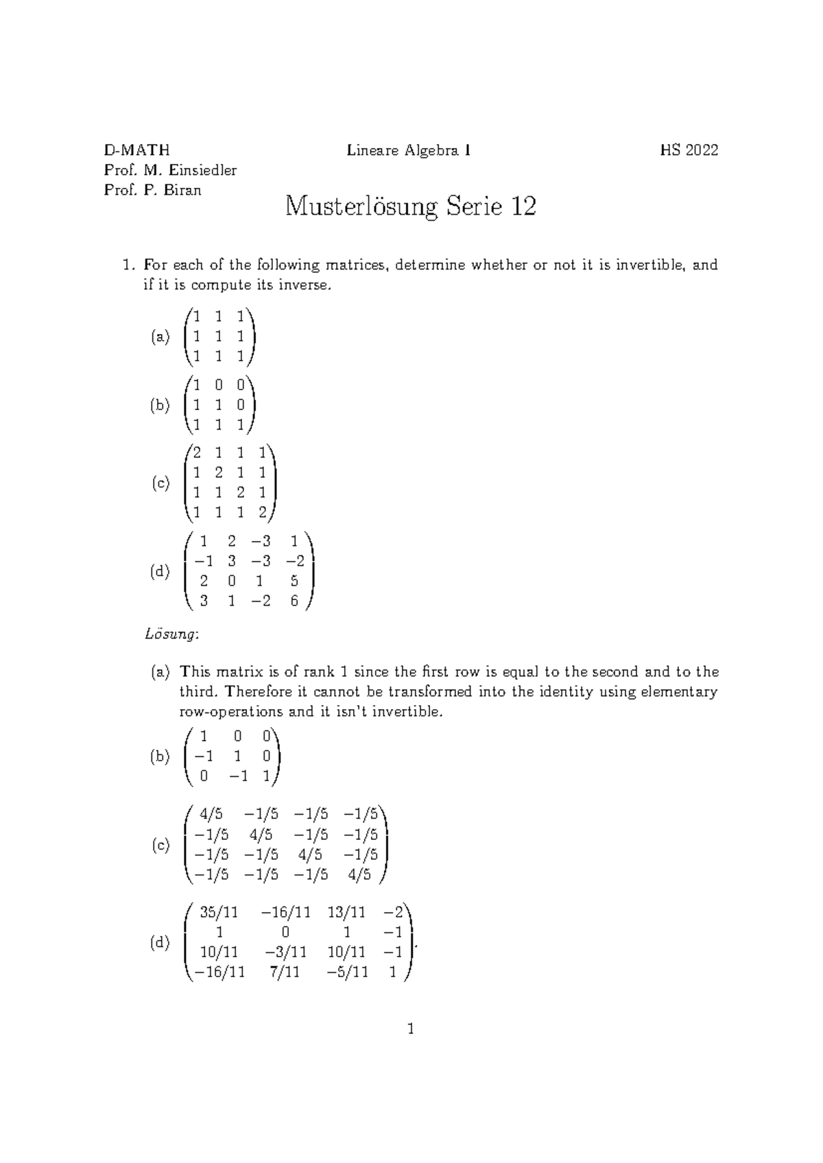 LAI sols12-en - Linear Algebra - D-MATH Lineare Algebra I HS 2022 Prof ...