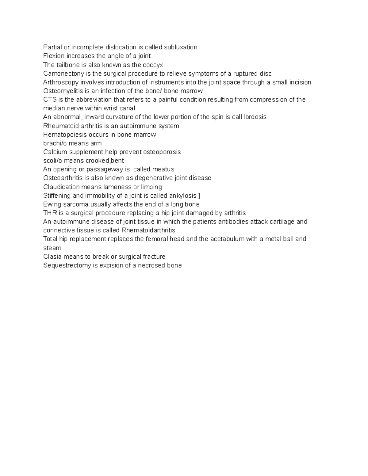 Skeletal and musclar system study - Partial or incomplete dislocation ...