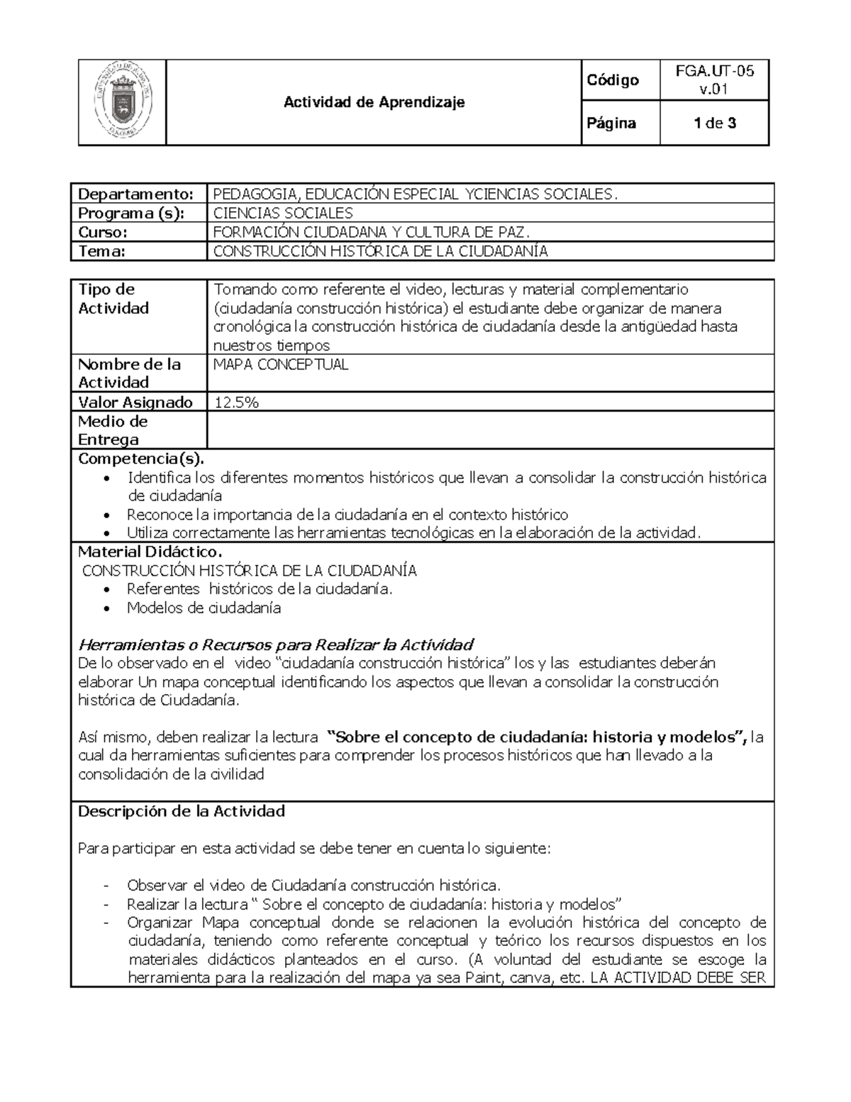 Semana 1 - 2 MAPA Conceptual - Actividad de Aprendizaje Código FGA- 05 ...