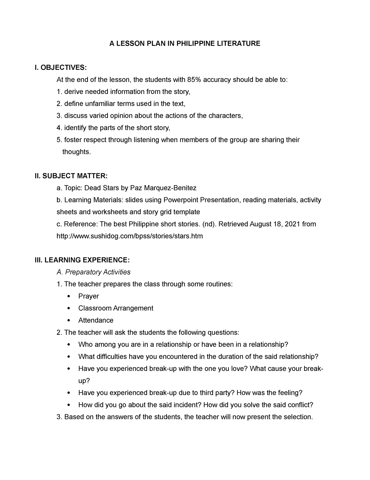 a-semi-detailed-lesson-plan-a-lesson-plan-in-philippine-literature-i