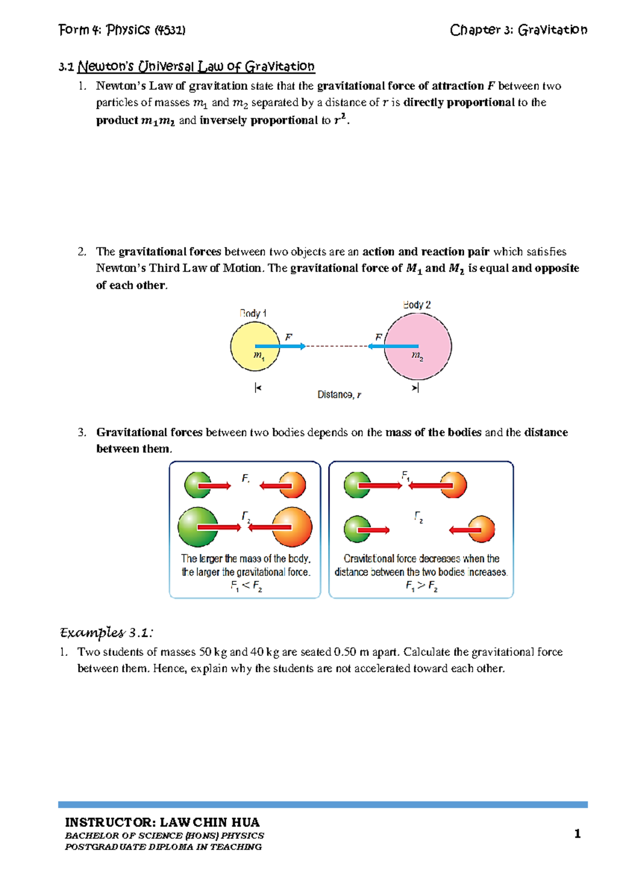 Chapter 3 Gravitation (2022) - INSTRUCTOR: LAW CHIN HUA BACHELOR OF ...