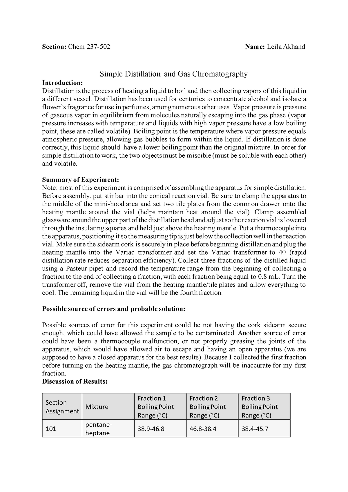 Akhand Simple Distillation and Gas Chromatography Section Chem 237