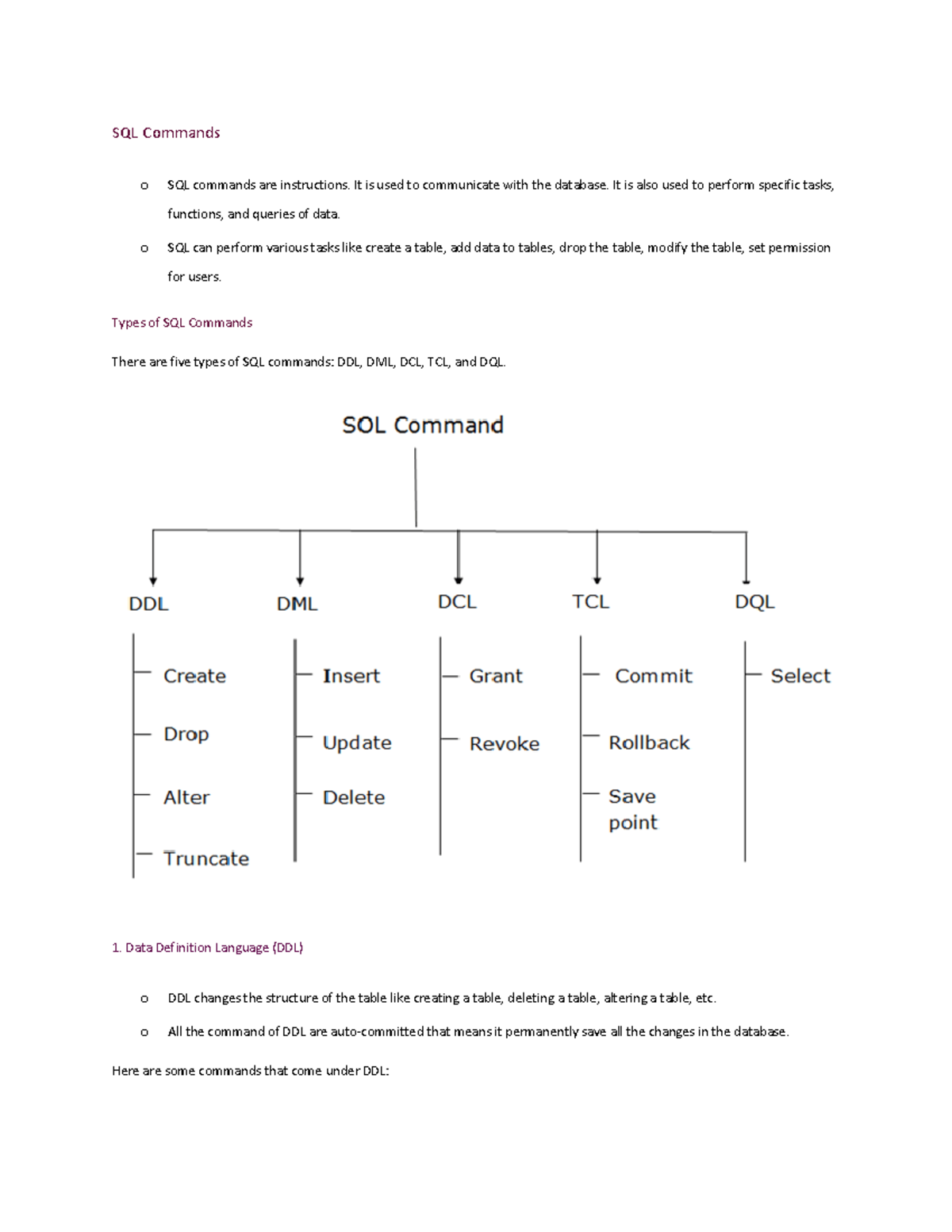 Easy notes for SQL , in details. -8 - SQL Commands o SQL commands are ...