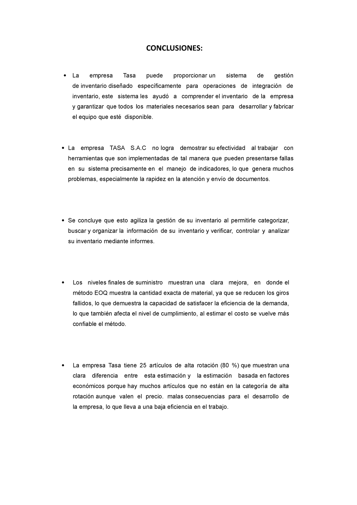 Conclusiones Y Referencias - CONCLUSIONES: La Empresa Tasa Puede ...