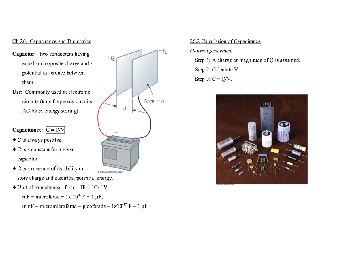 Chapter 26 - CAPACITANCE AND DIELECTRICS - Ch 26. Capacitance And ...