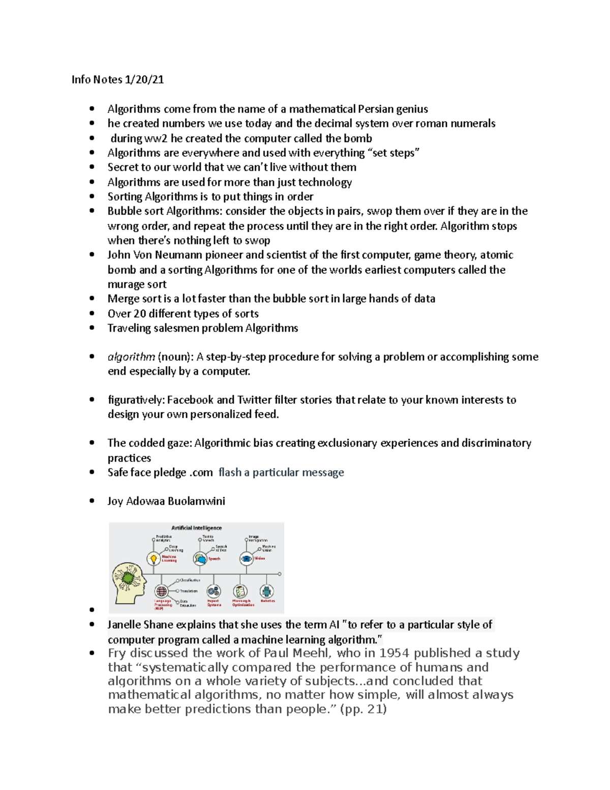 INFO Notes - Info Notes 1/20/ Algorithms come from the name of a ...