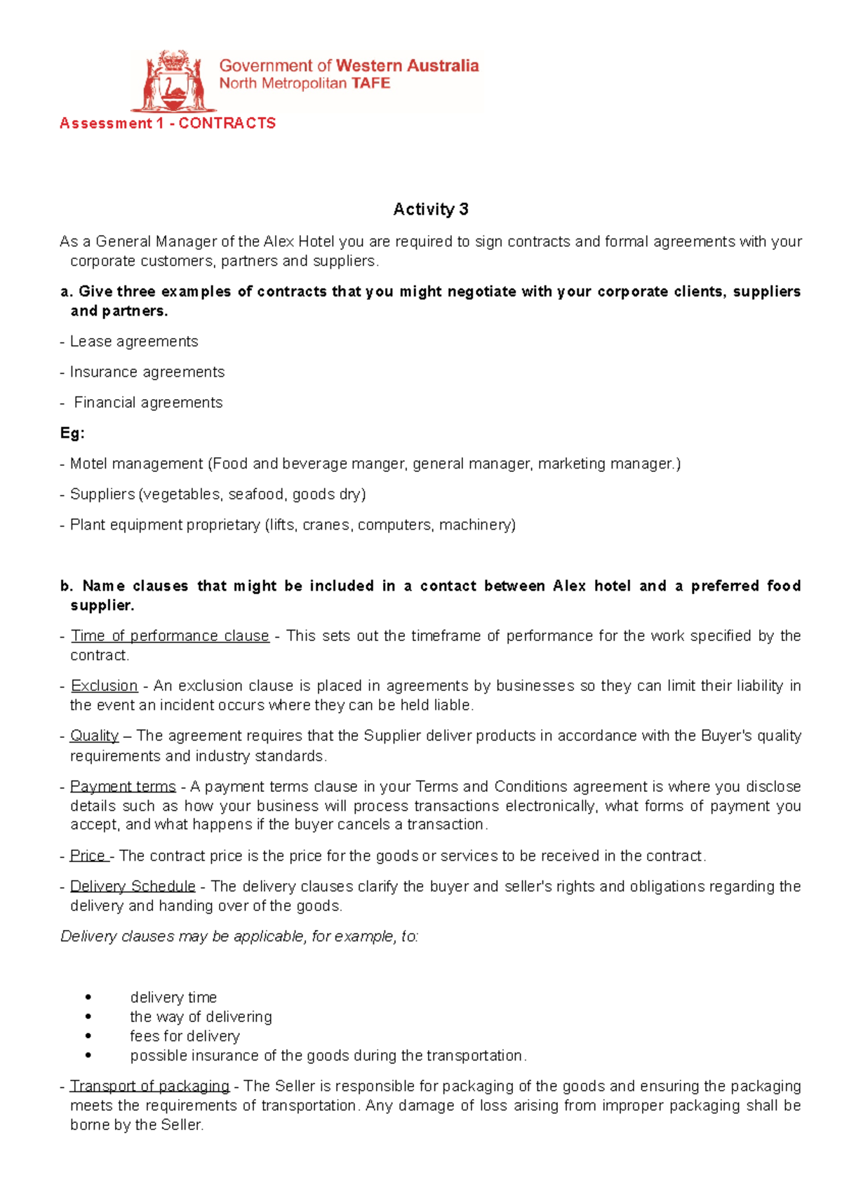 Assessment 1 - Contracts - activity 3. clo - Assessment 1 - CONTRACTS ...