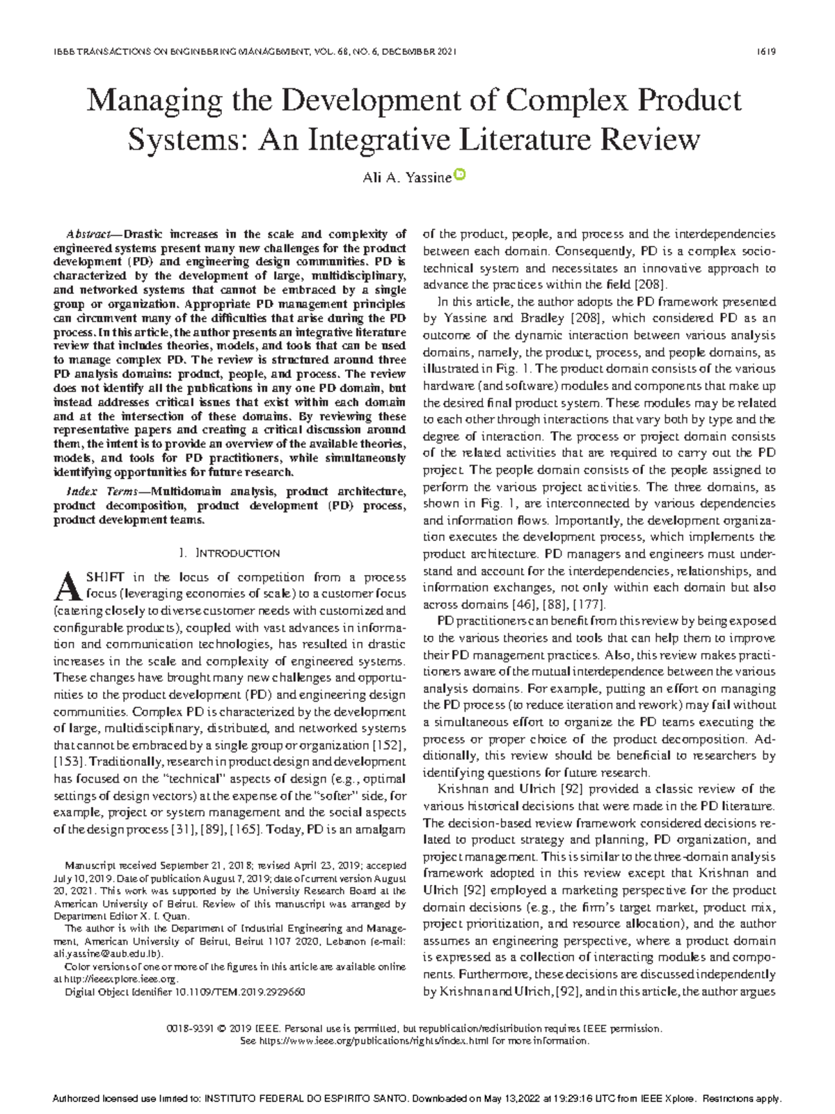 Managing the Development of Complex Product - IEEE TRANSACTIONS ON ...