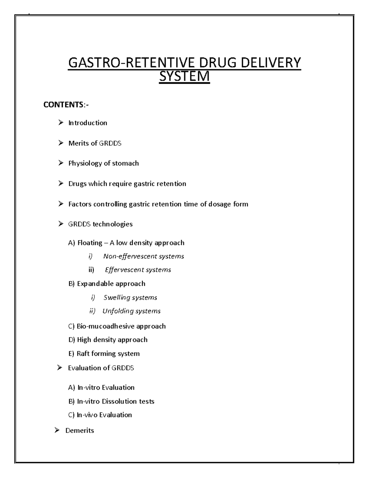 Grdds - Subject: Novel Drug Delivery Systems BP704T - GASTRO-RETENTIVE ...