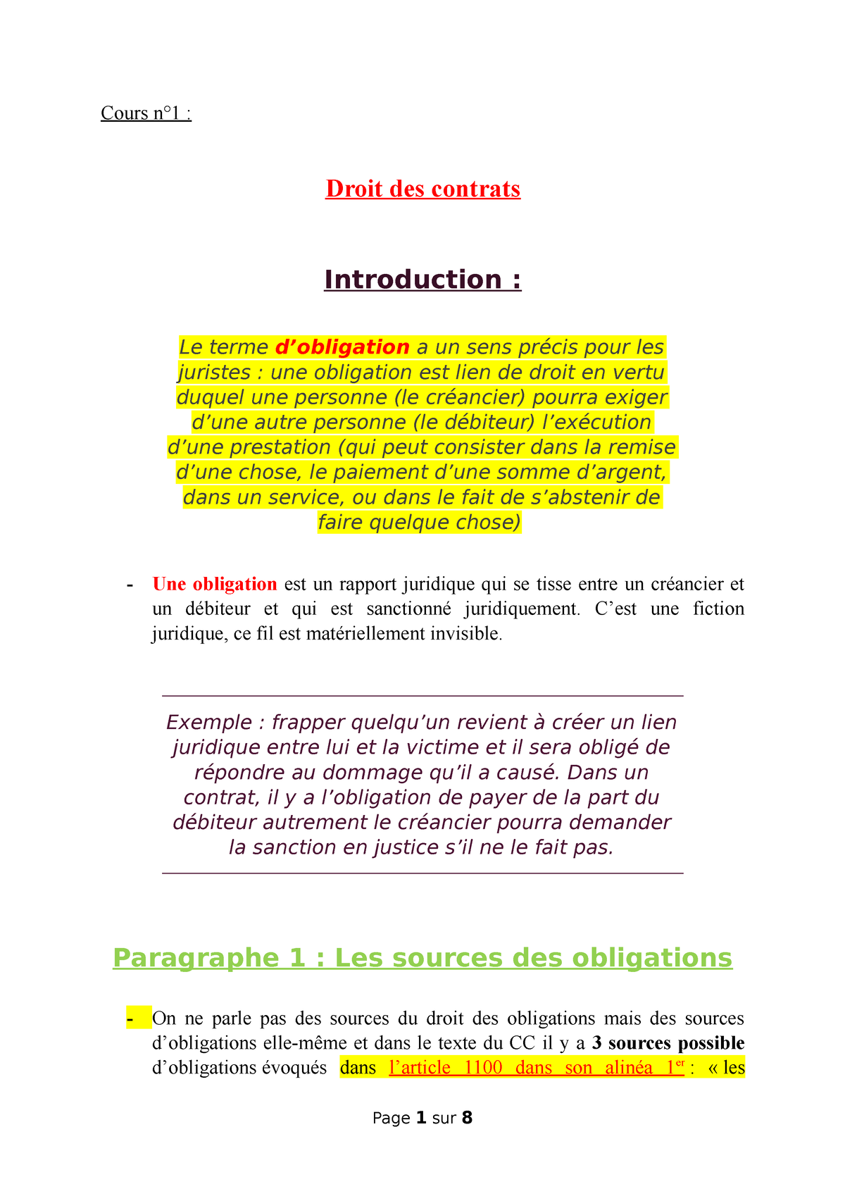 Cours 1 Droit Des Contrats - Cours N°1 : Droit Des Contrats ...