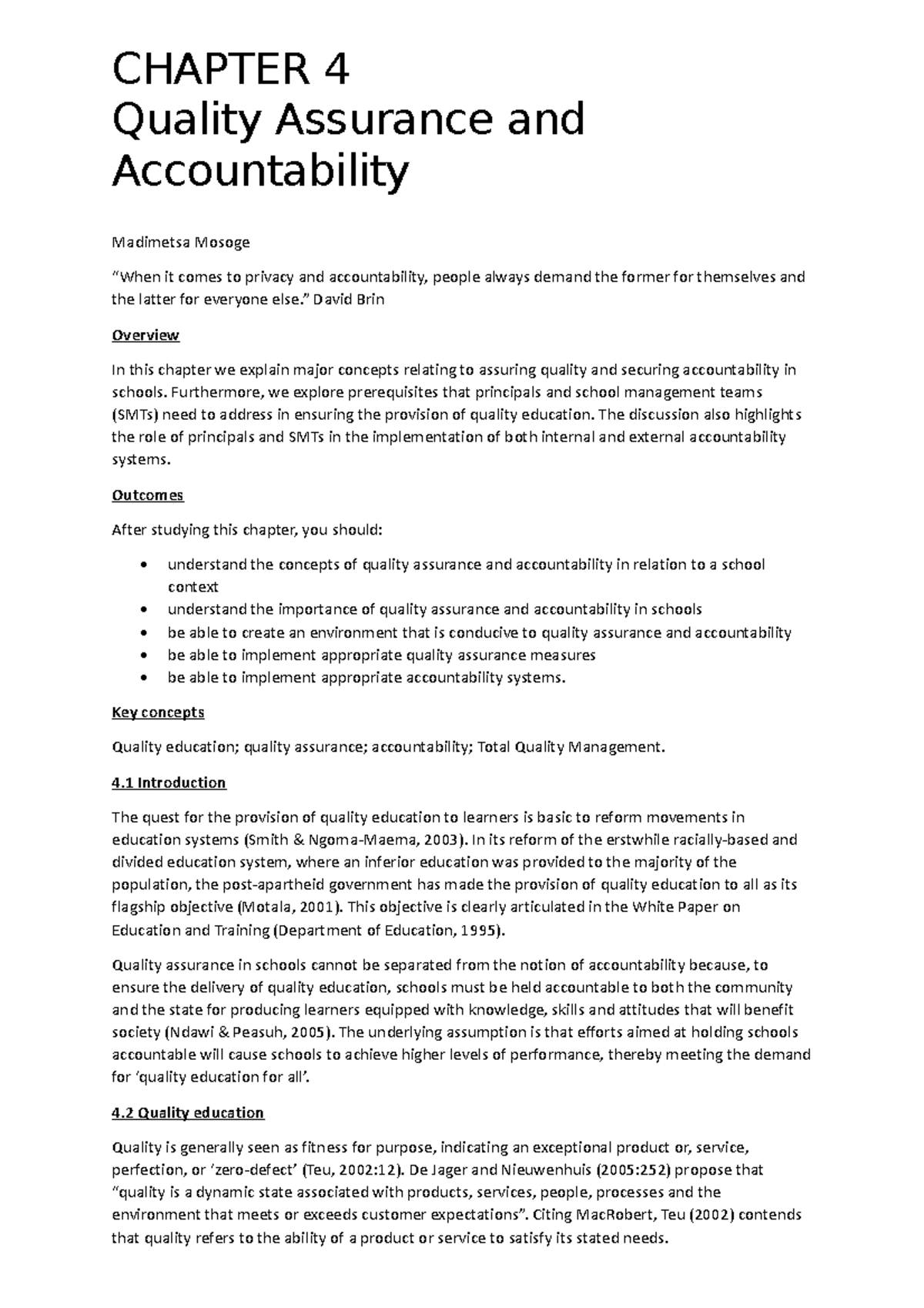 Chapter 4 Quality Assurance And Accountability - CHAPTER 4 Quality ...