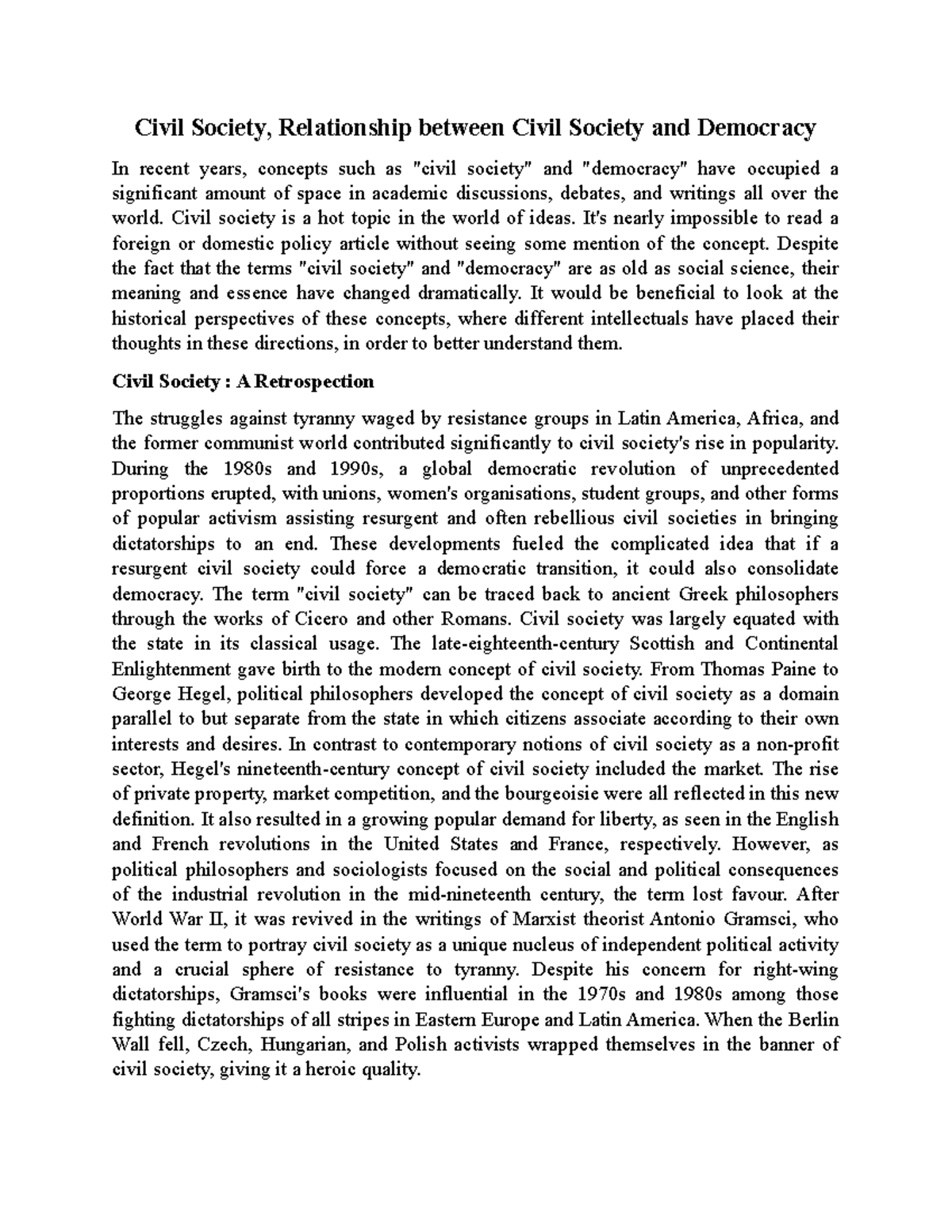 Civil Society, Relationship between Civil Society and Democracy - Civil ...