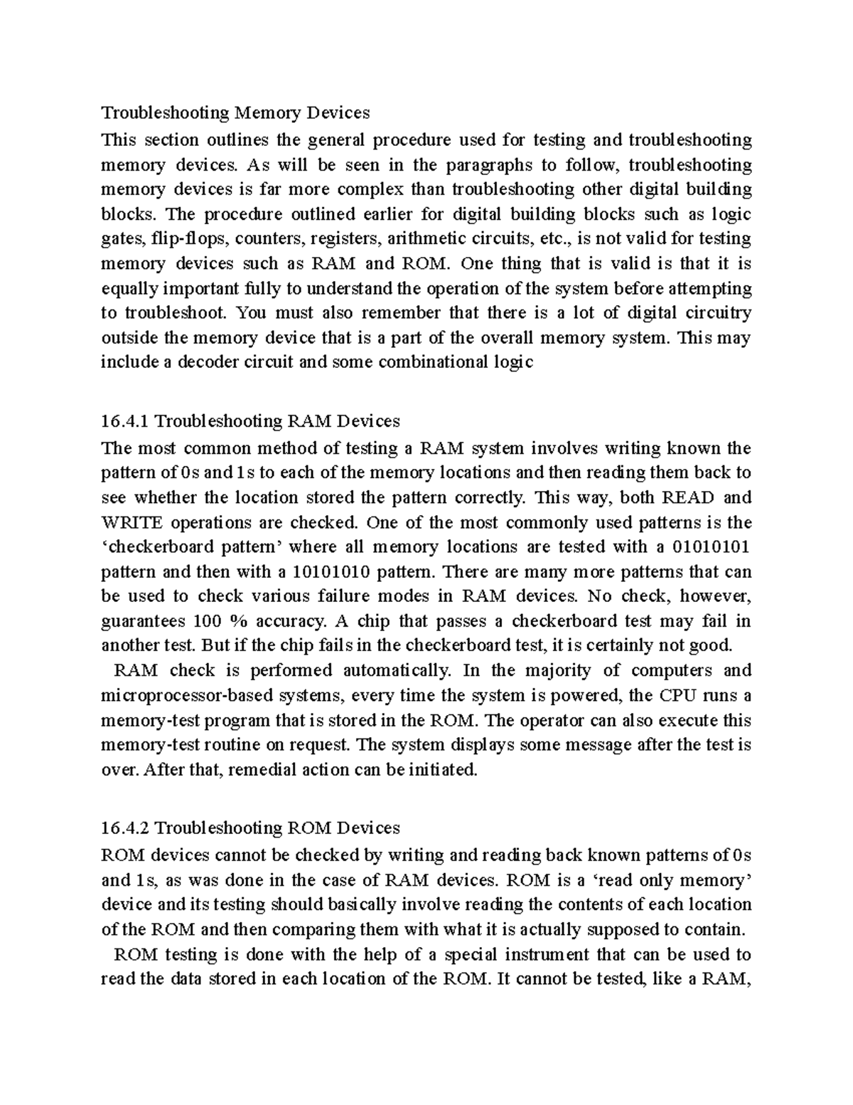 Troubleshooting Memory Devices - As will be seen in the paragraphs to ...