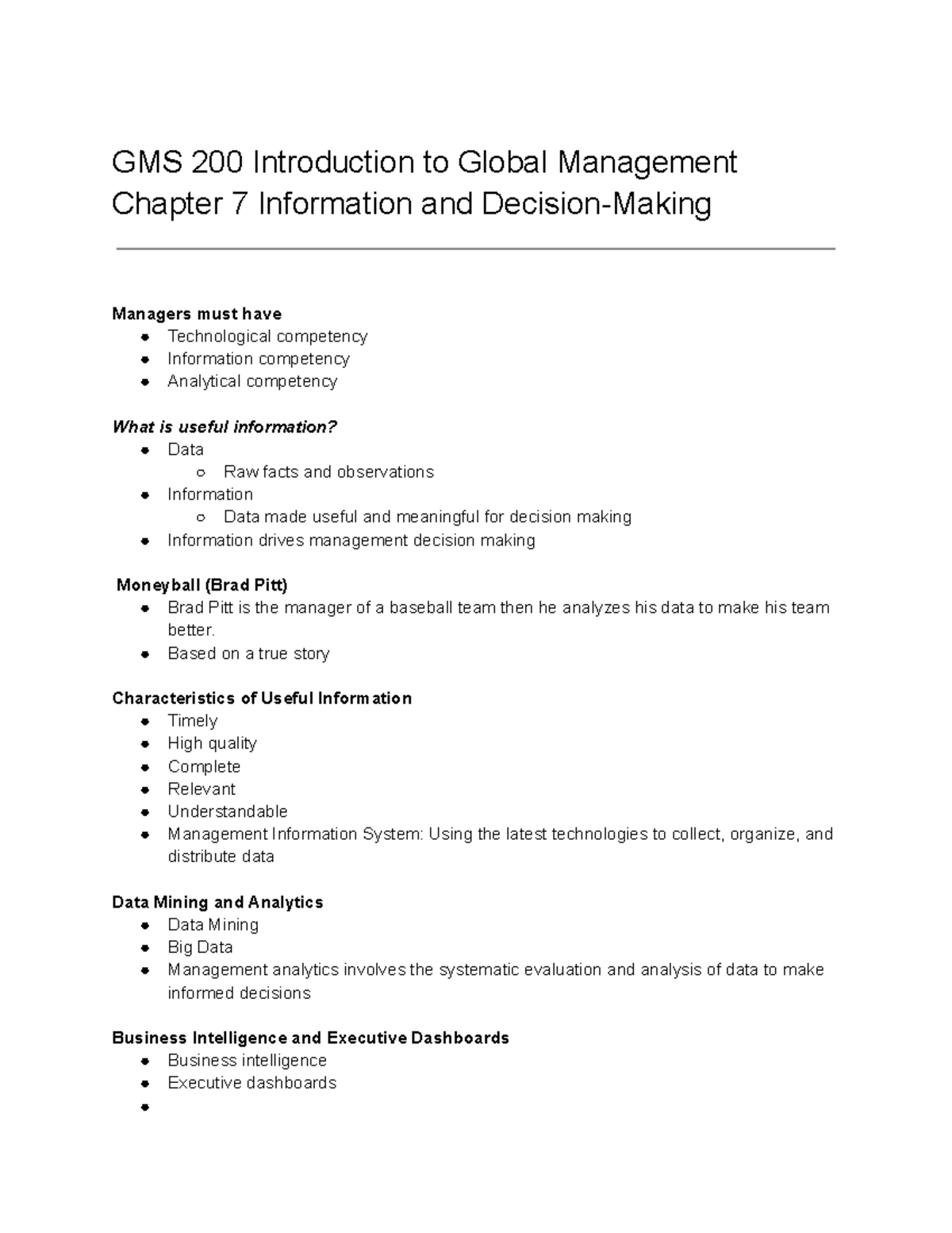 Global Management GMS 200 Lecture Notes for Sui Sui - GMS 200 ...