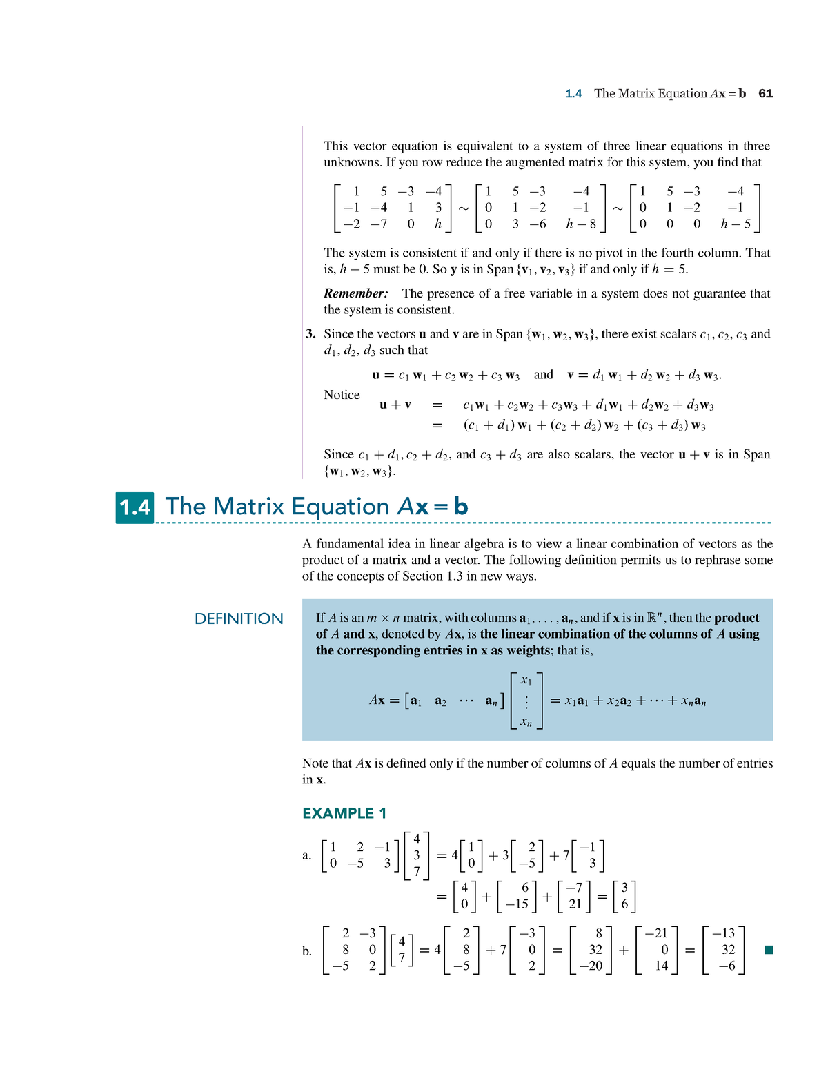 1.4 The Matrix Equation Ax=b - If You Row Reduce The Augmented Matrix ...