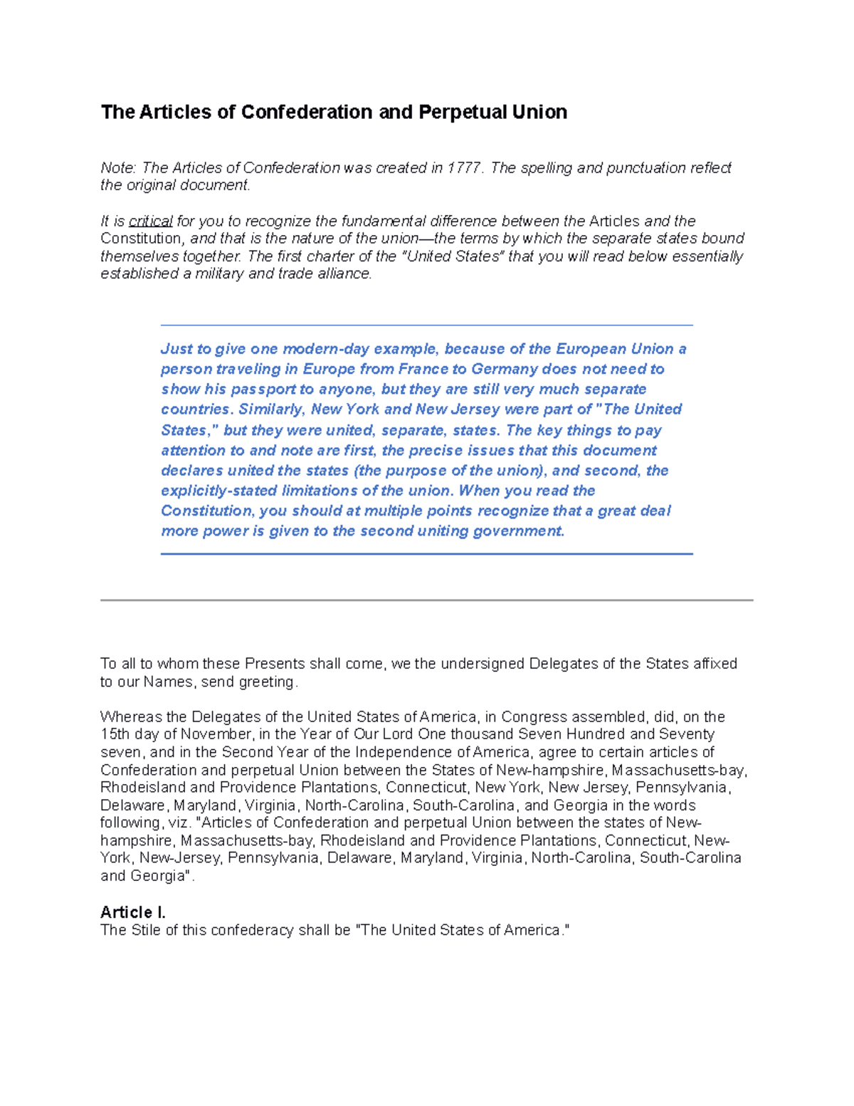 Aoc pop - i need help - The Articles of Confederation and Perpetual ...