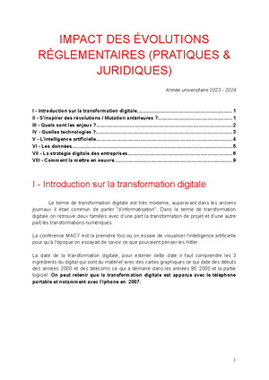 Transformation digital notes - IMPACT DES ÉVOLUTIONS RÉGLEMENTAIRES ...