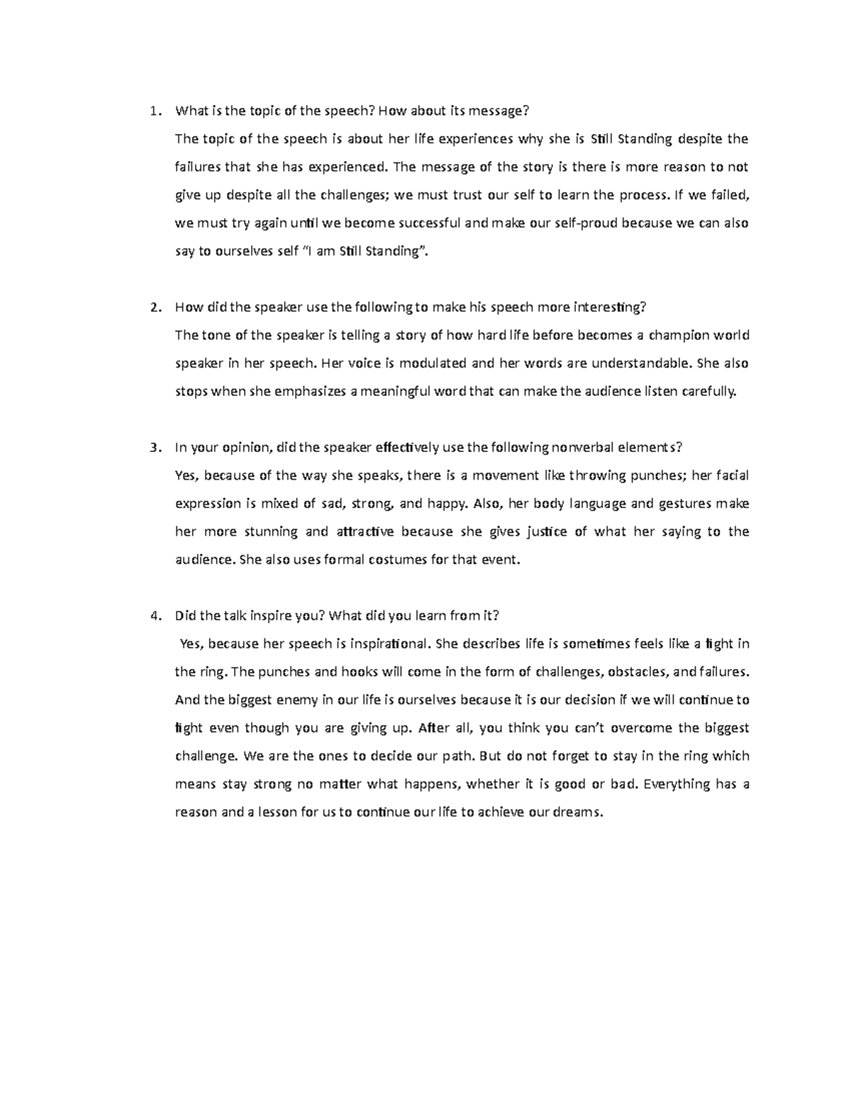 Purposive 1 WEEK16 Examine the Speech Message What is the topic of