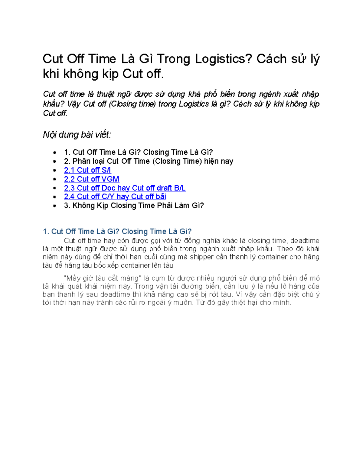 Cut Off Time Là Gì Trong Logistics Cut off time là thuật ngữ được sử
