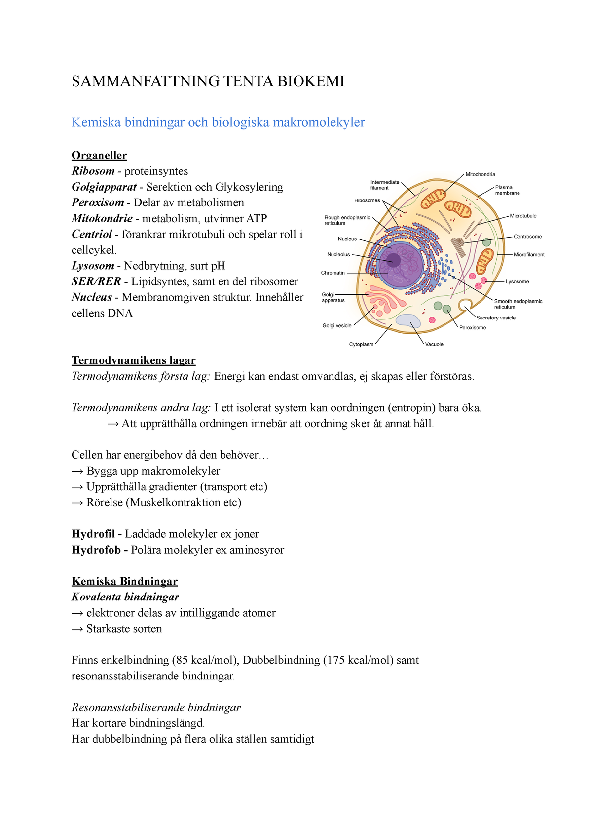 Sammanfattning Kemiska Bindningar - SAMMANFATTNING TENTA BIOKEMI ...