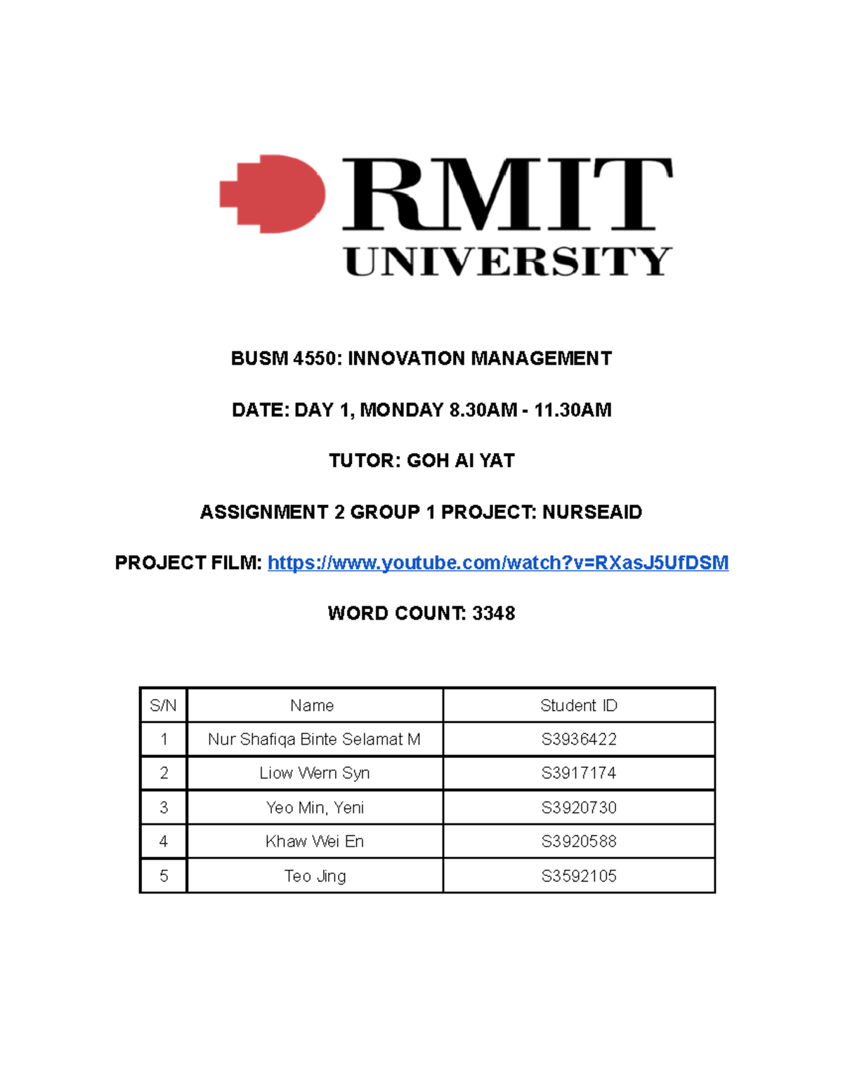 Innovation A2 Due by 25 3 - BUSM 4550: INNOVATION MANAGEMENT DATE: DAY ...