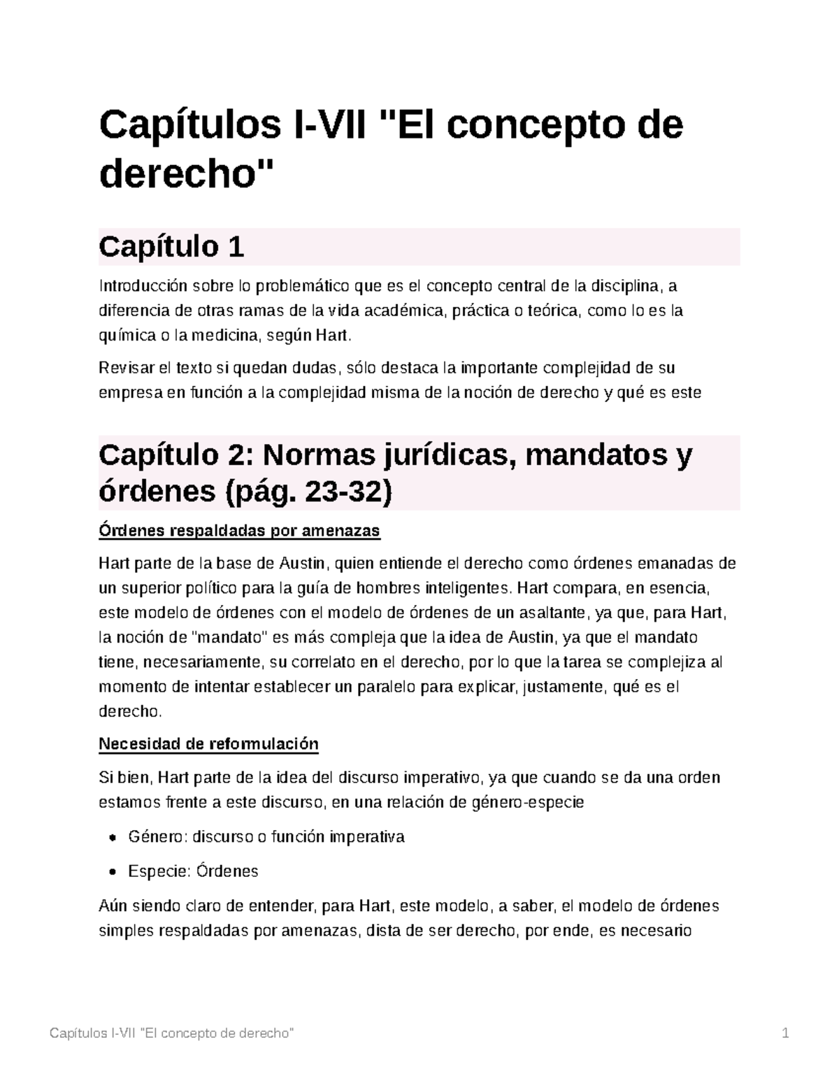 Hart Capítulos I-VII El Concepto De Derecho - Capítulos I-VII "El ...