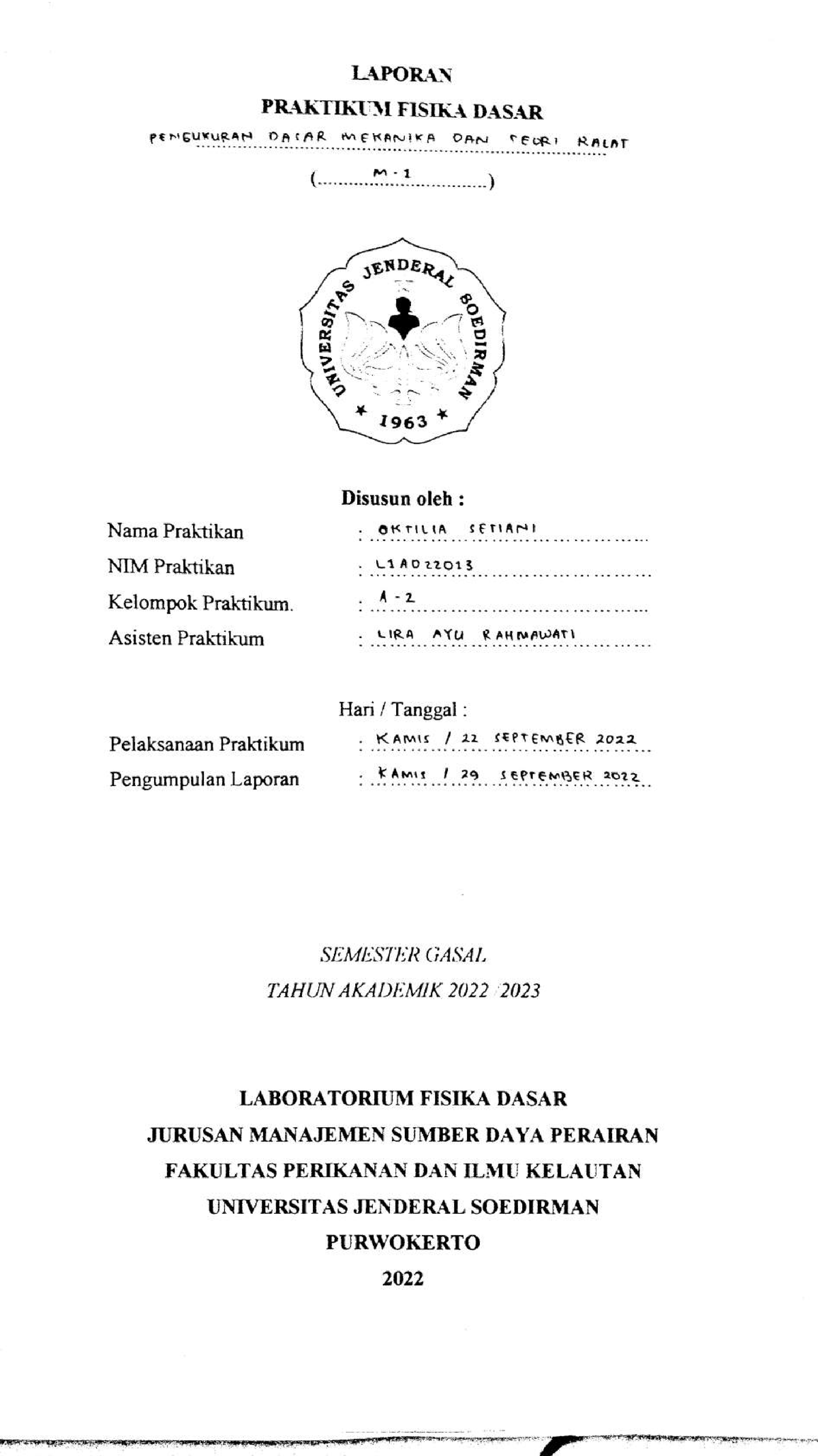 Laporan Fisdas M1 - Fisika Dasar - Studocu