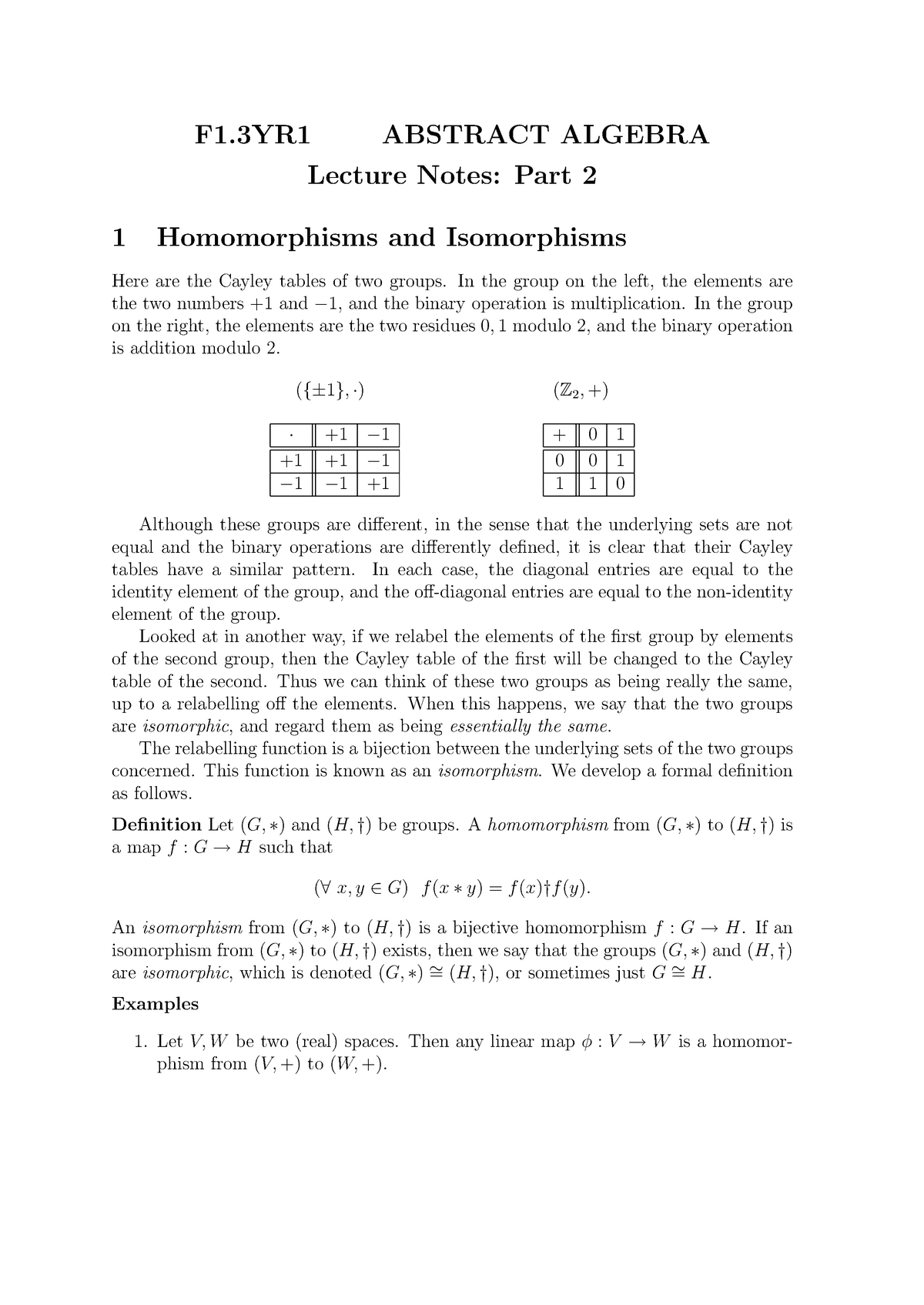 Notes 2 - F1 ABSTRACT ALGEBRA Lecture Notes: Part 2 1 Homomorphisms And ...