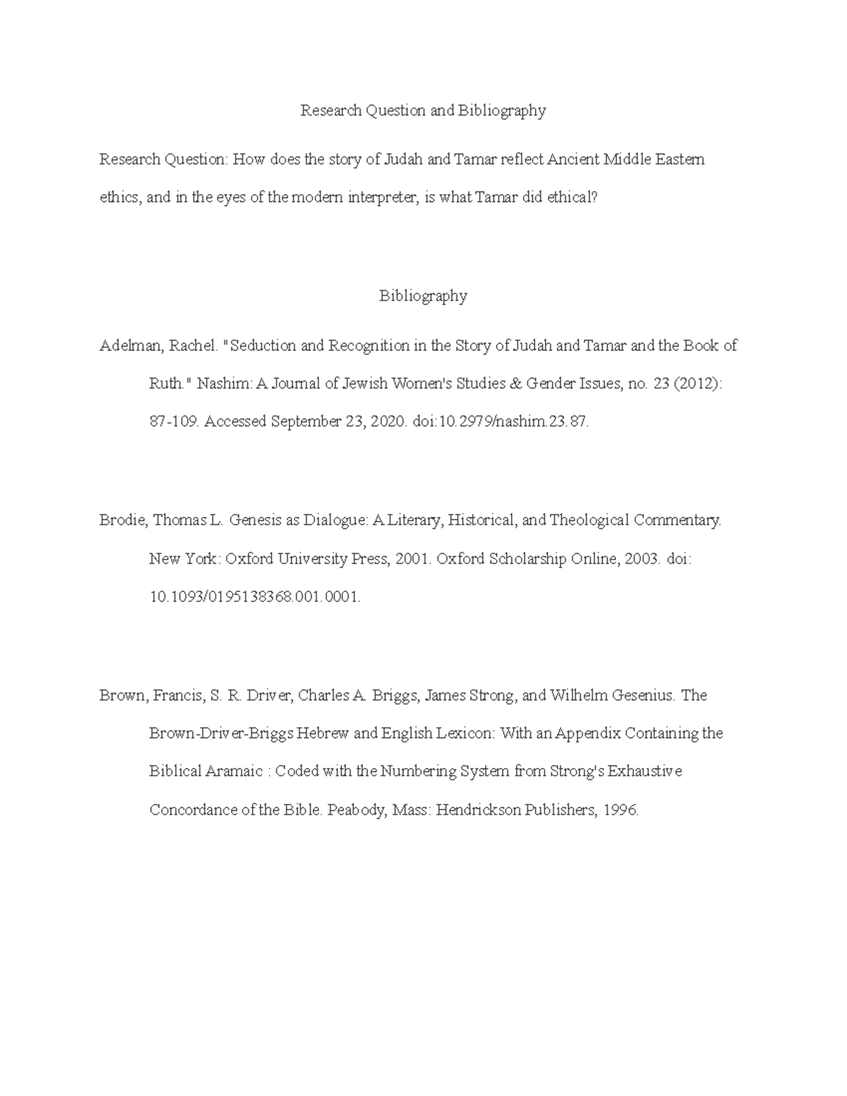 BIBL 480 Research Question and Bibliography - Research Question and ...