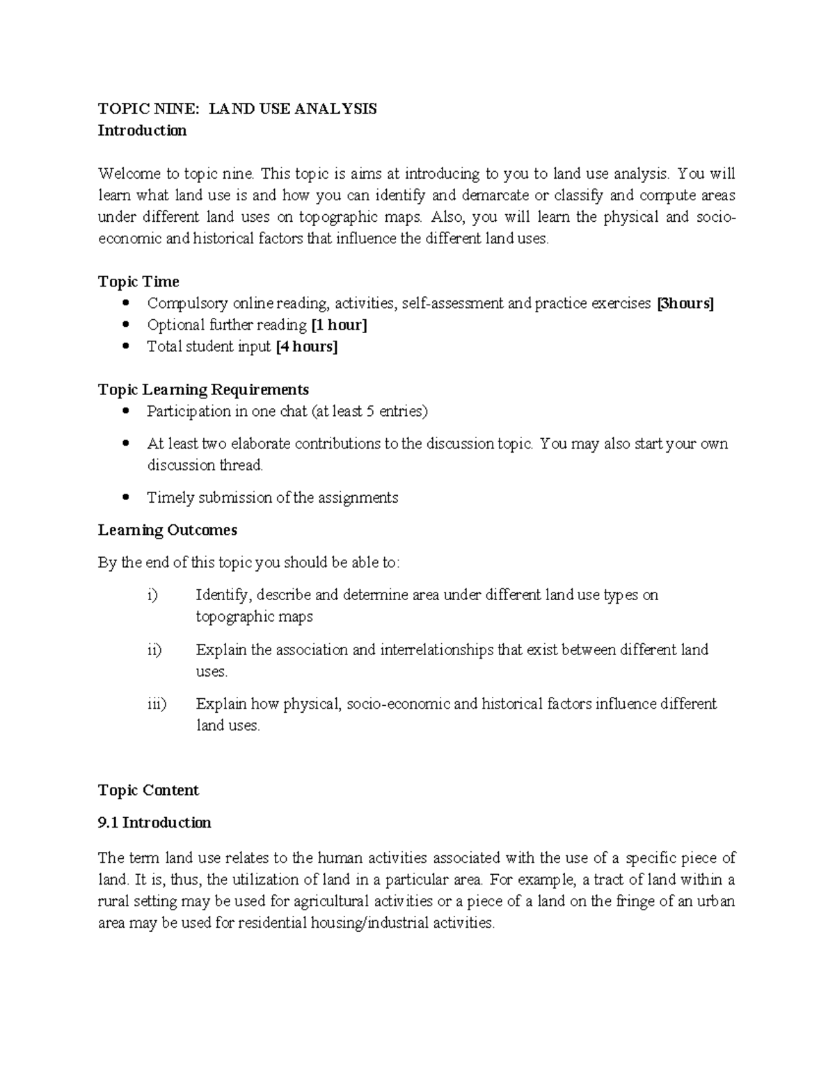 Topic NINE LAND USE - The notes are good for academic purposes - TOPIC ...
