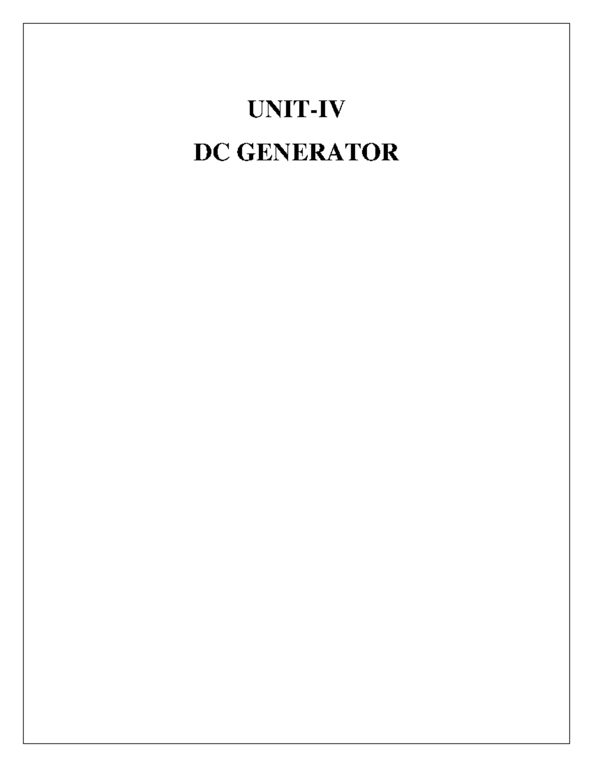 U4-A summary of unit 4 for the course - UNIT-IV DC GENERATOR ...
