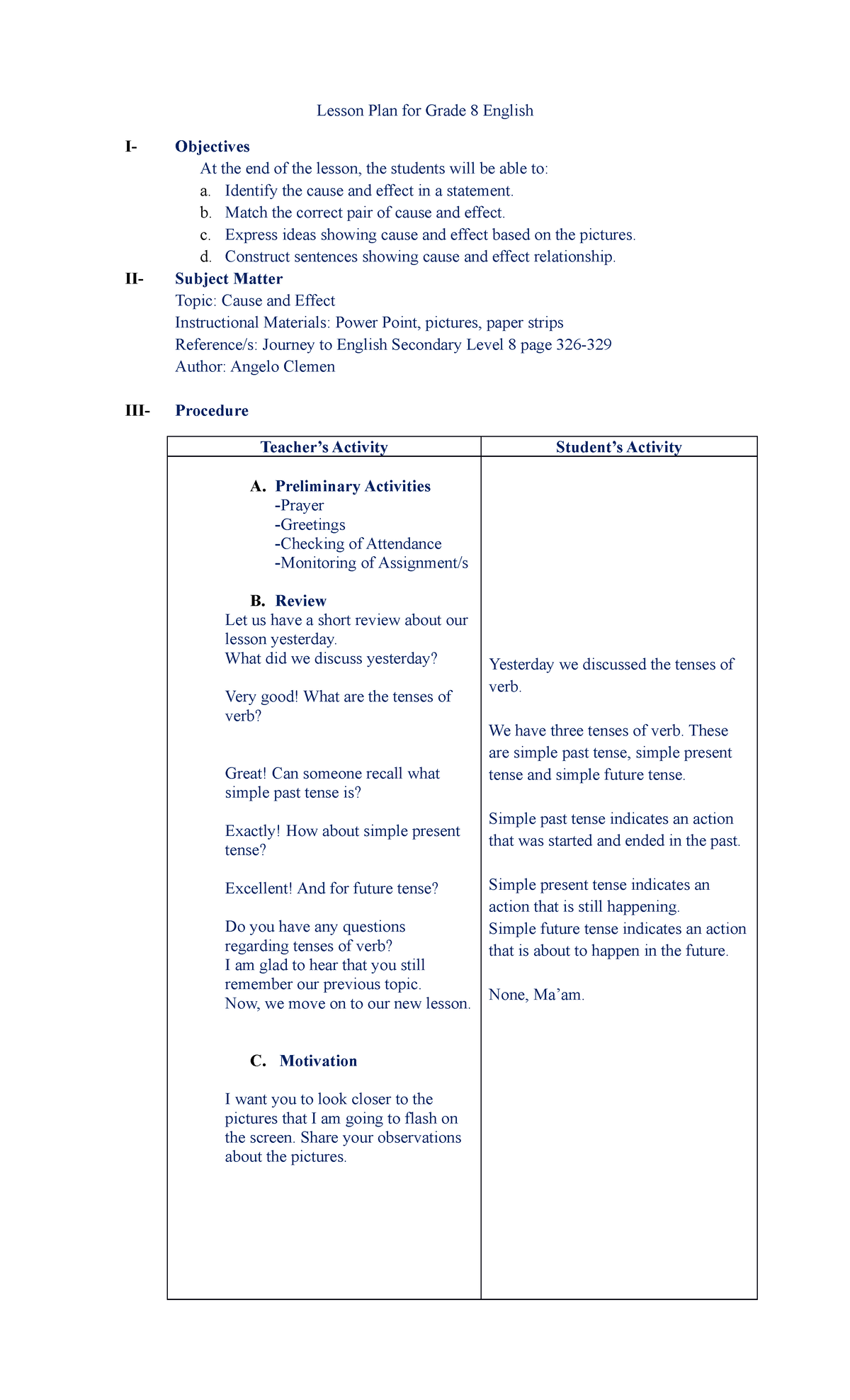 cause and effect essay lesson plan