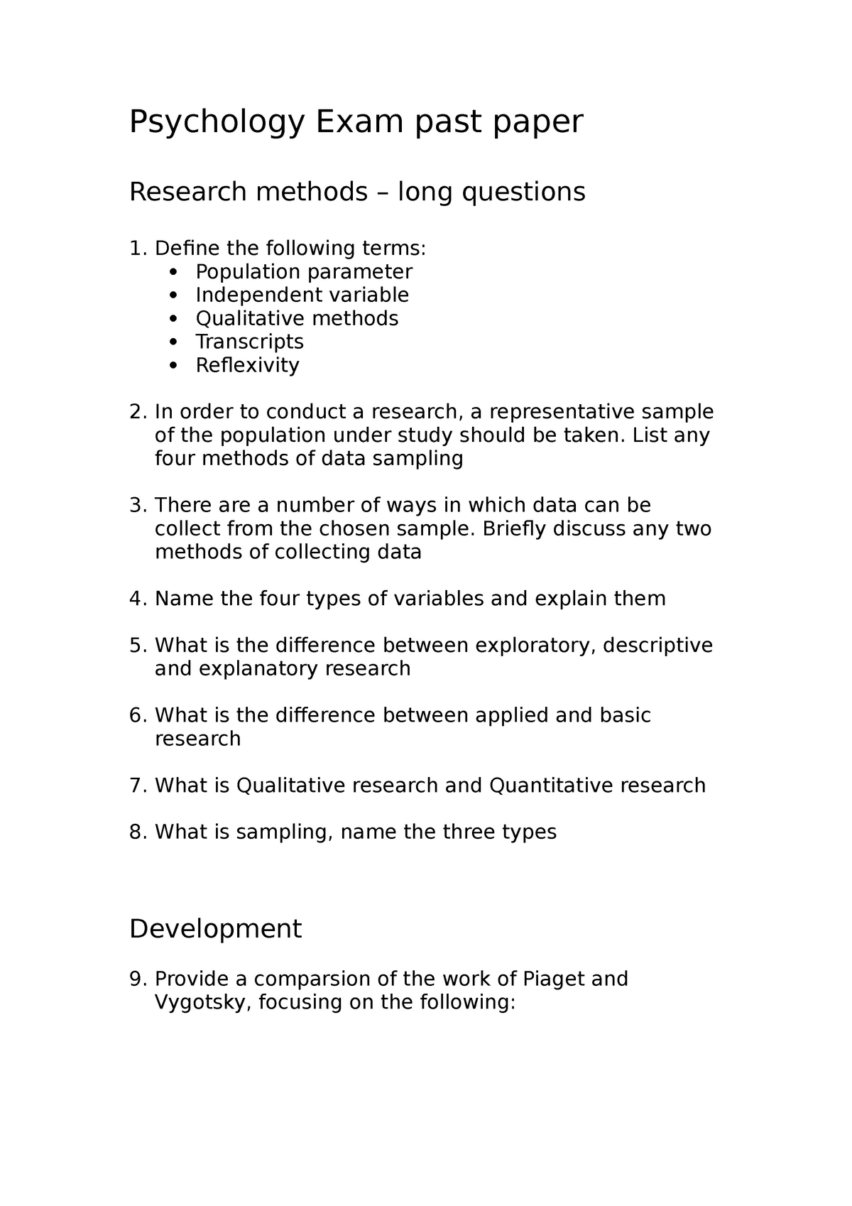 research methods in psychology past paper questions