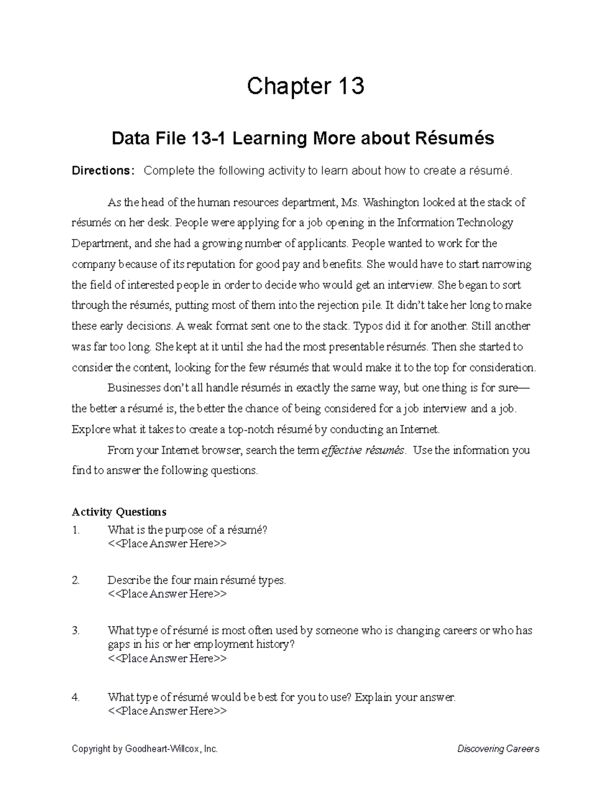 Datafile 13-01 - Science - Chapter 13 Data File 13-1 Learning More ...