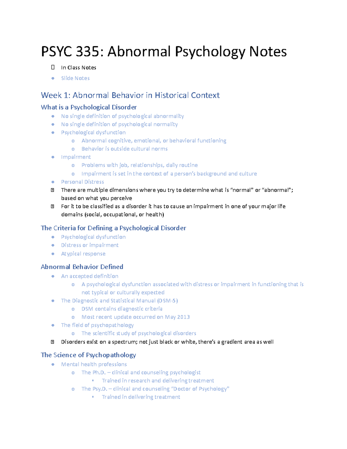 Abnormal psych notes wk 1-4 - PSYC 335 - JMU - Studocu