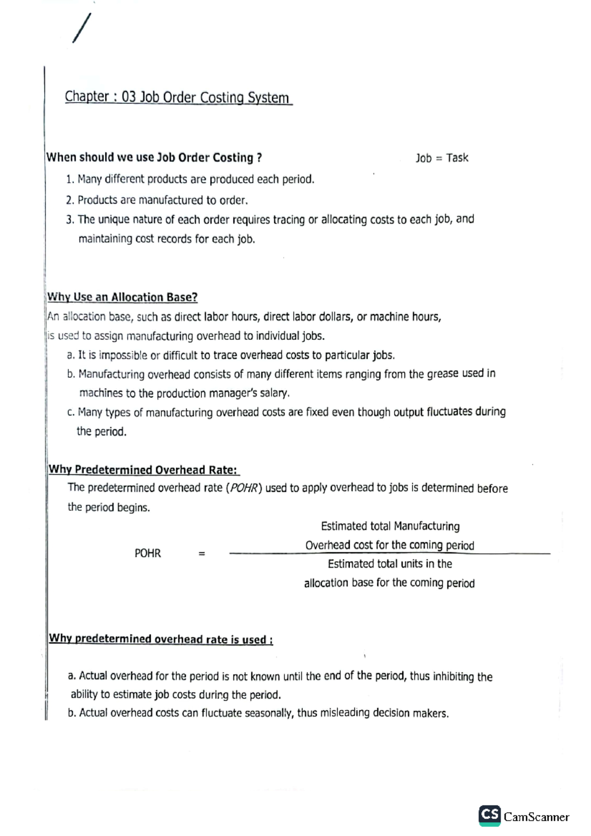 Act 202 sheet 1 - Chapter : 03 Job Order Costing System When should we ...